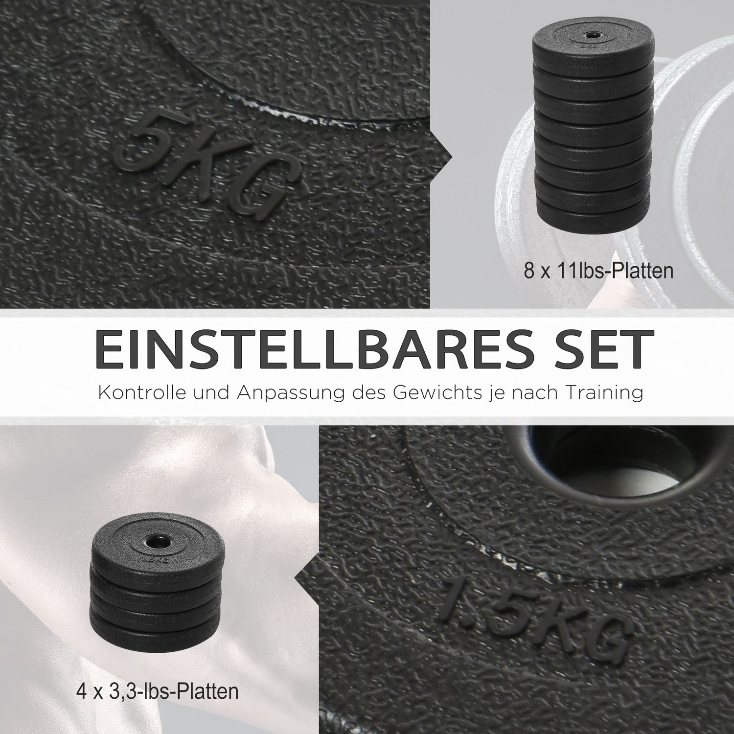 50 kg Hantelset, justerbara stålvikter, svart