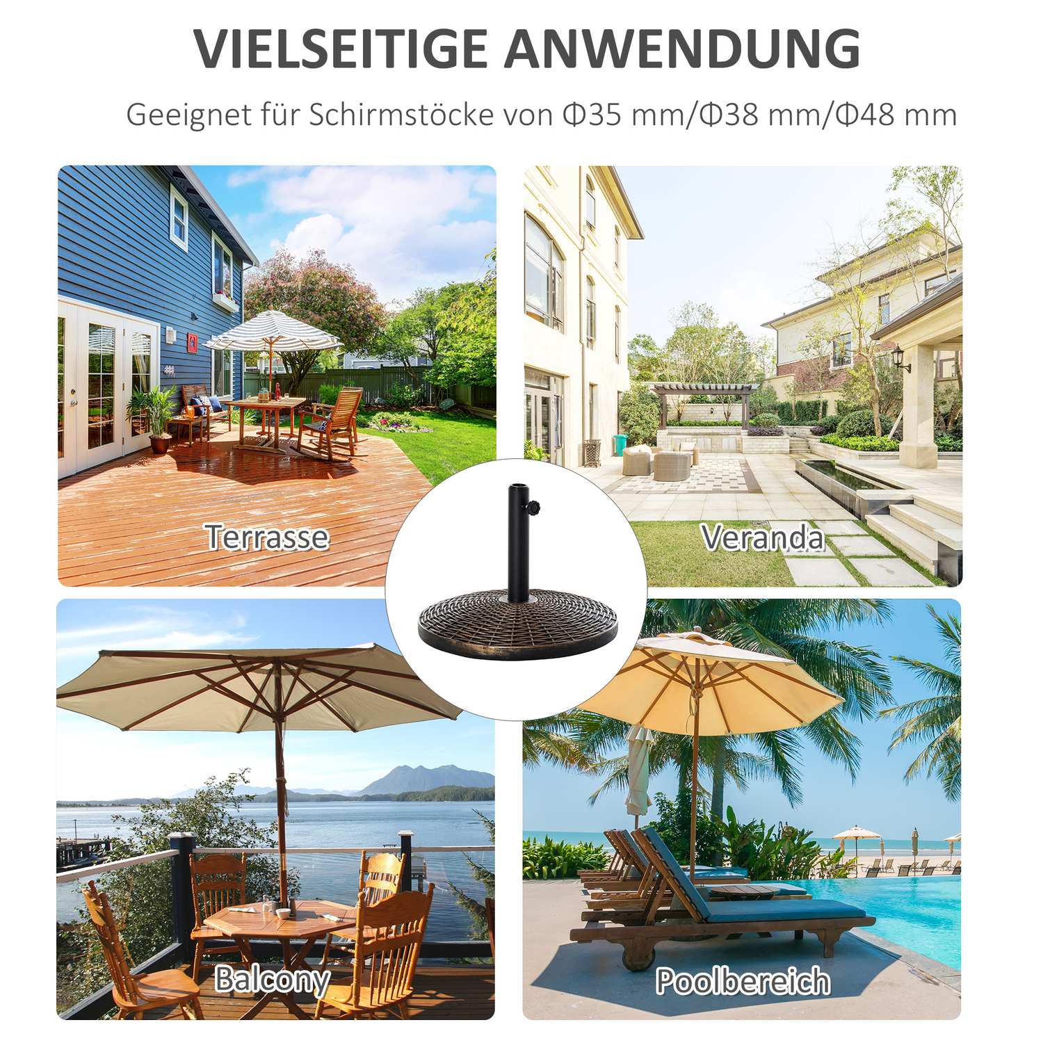 Heavy-Duty 25 Kg Rattan Look Parasoll Base, Ø53 X 40 Cm
