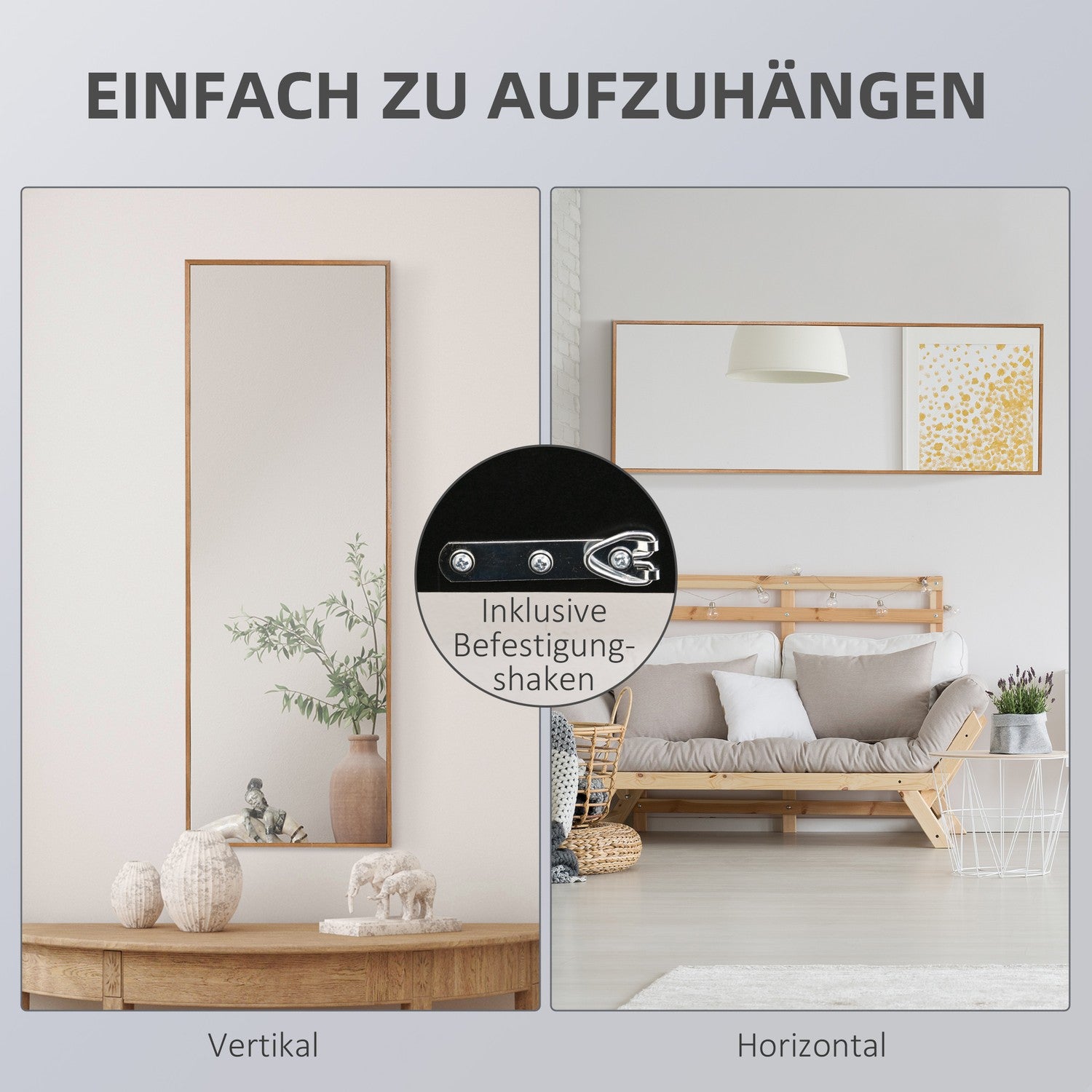 Väggspegel 125x45 cm – Träram, naturlig finish