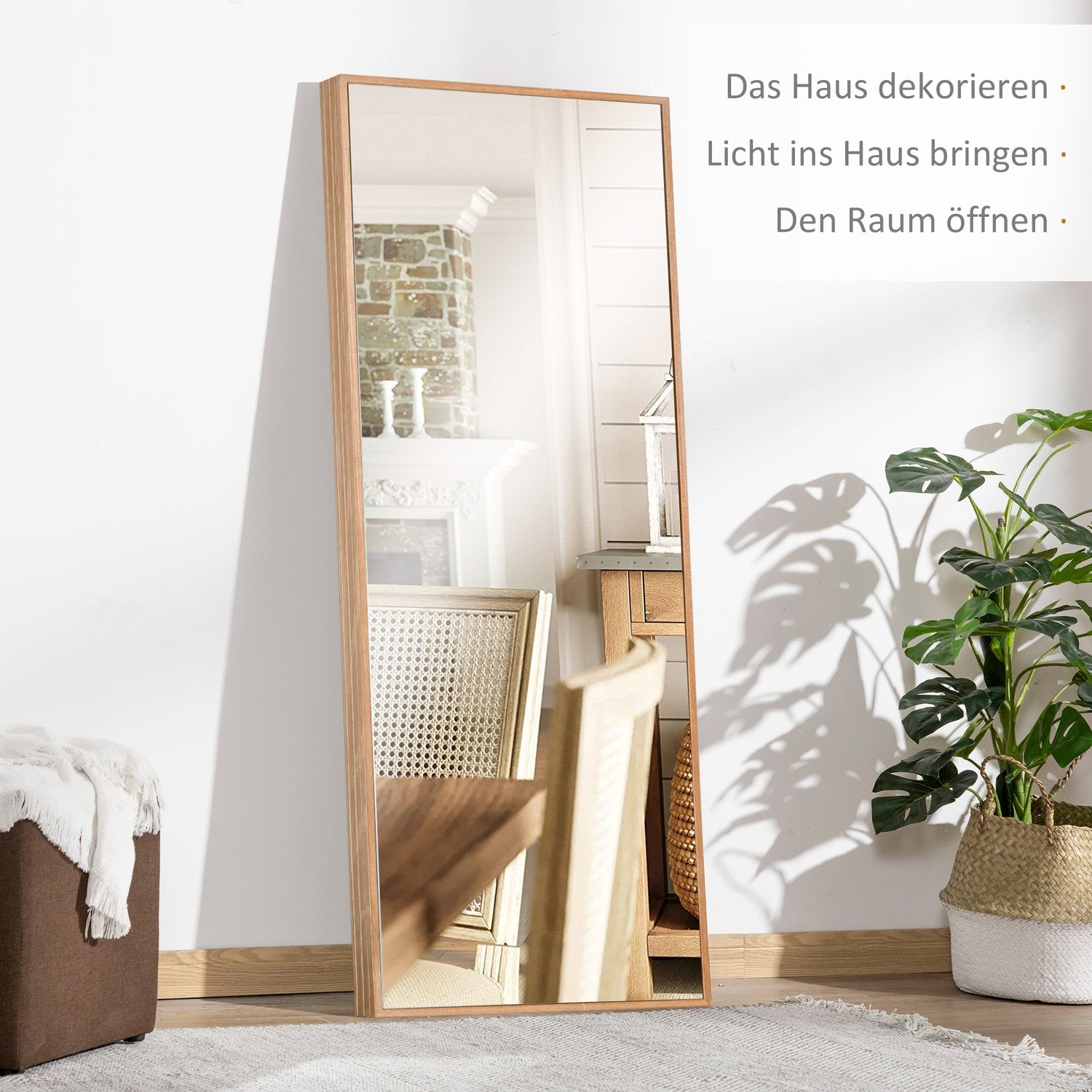 Väggspegel 125x45 cm – Träram, naturlig finish