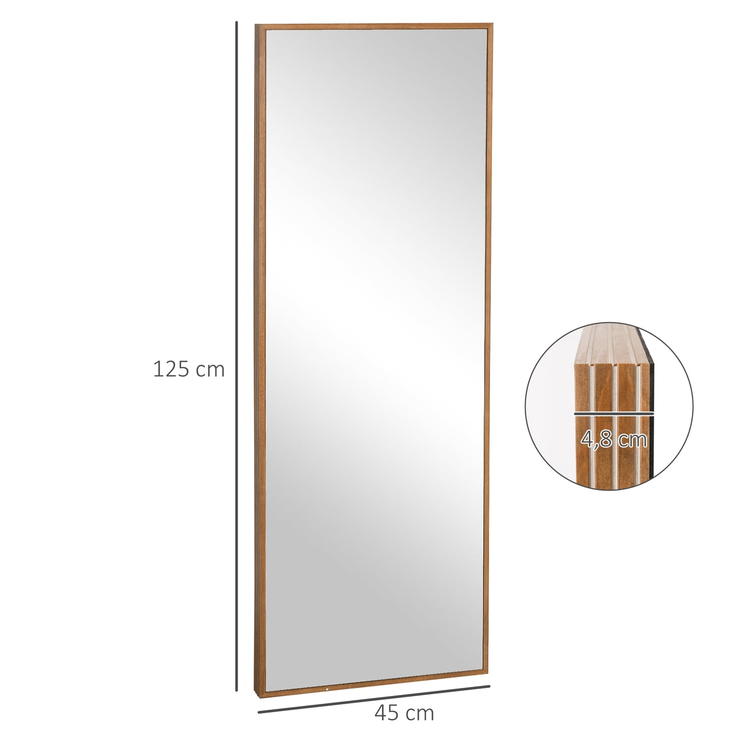 Väggspegel 125x45 cm – Träram, naturlig finish
