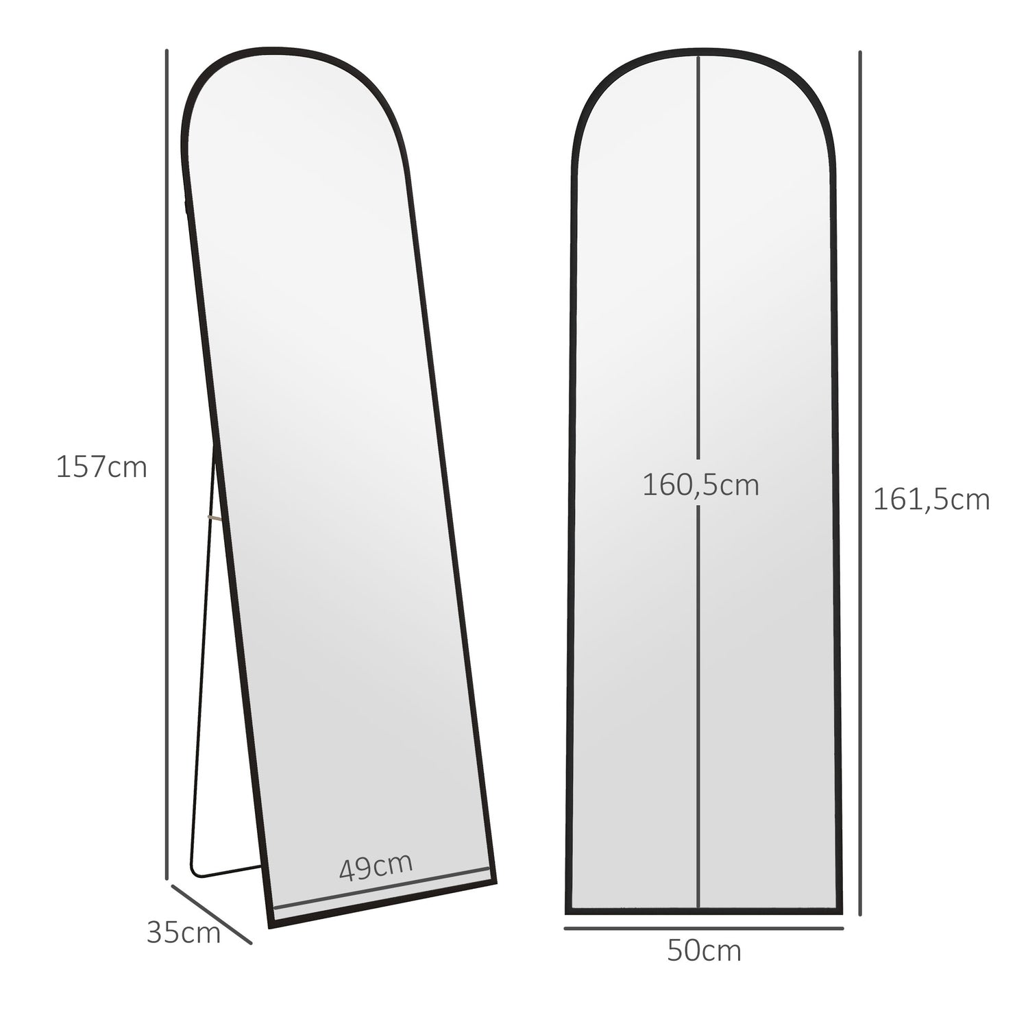 Hellängds stående spegel med stativ, svart 64""x20""