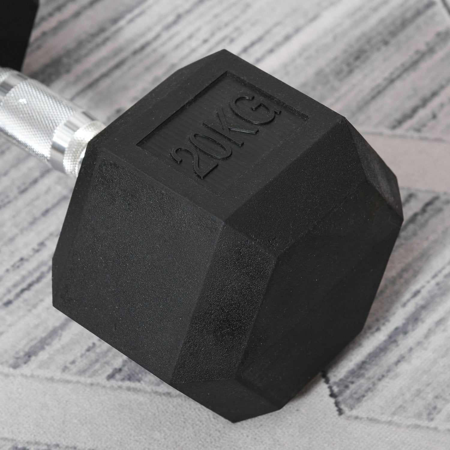 Hexagon gjutjärnshantel, 20 kg, gummibelagd, svart