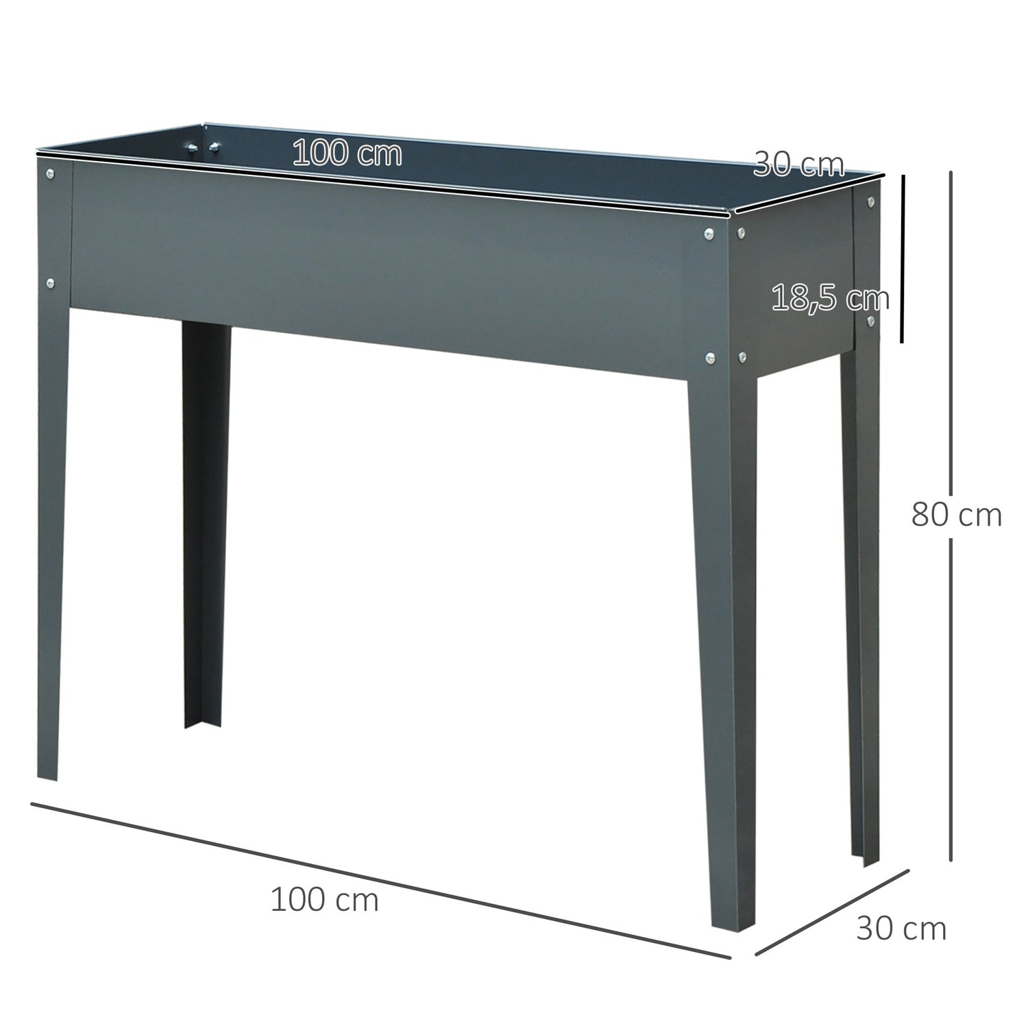 Trädgårdssäng i metall – 100x30x80 cm, med dränering