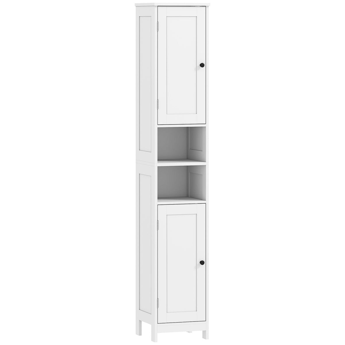 Hoge badkamerkast met deuren, open planken, wit, 170 cm