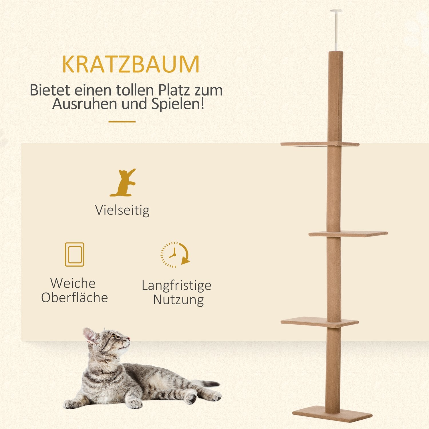 Justerbart Cat Scratching & Climbing Tree, ljusbrun