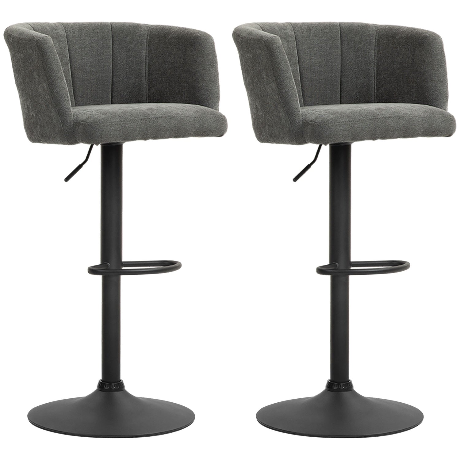 Höjdjusterbara svängbara barstolar, set om 2, mörkgrå linne