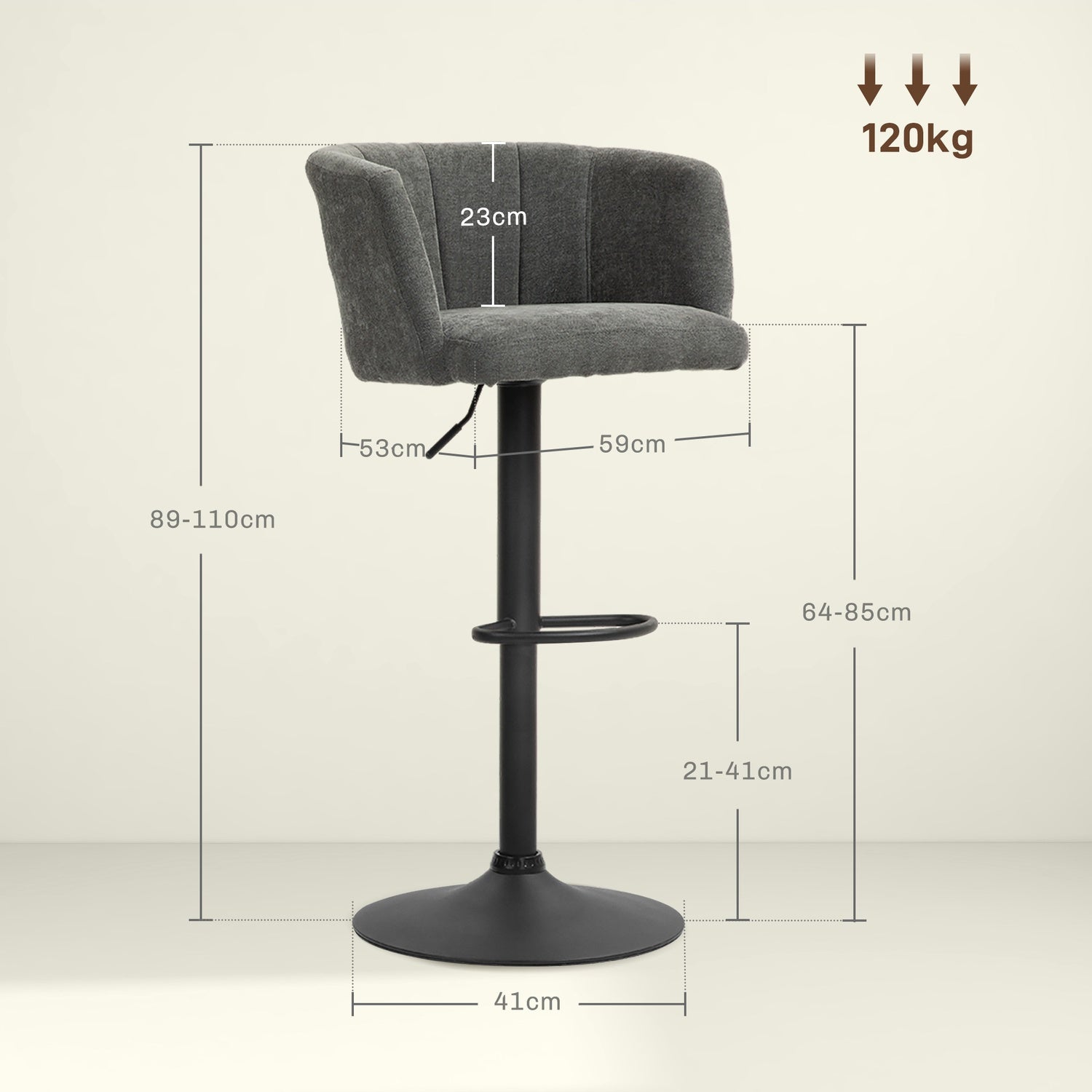 Höjdjusterbara svängbara barstolar, set om 2, mörkgrå linne