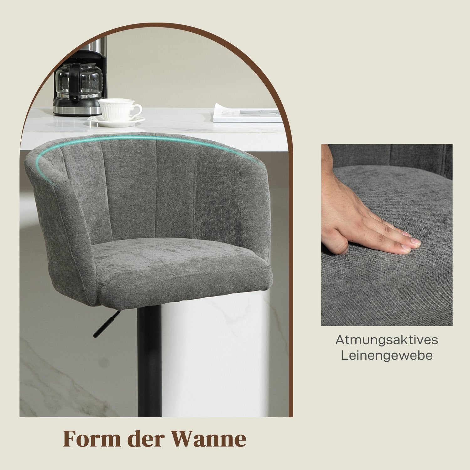 Höjdjusterbara svängbara barstolar, set om 2, mörkgrå linne