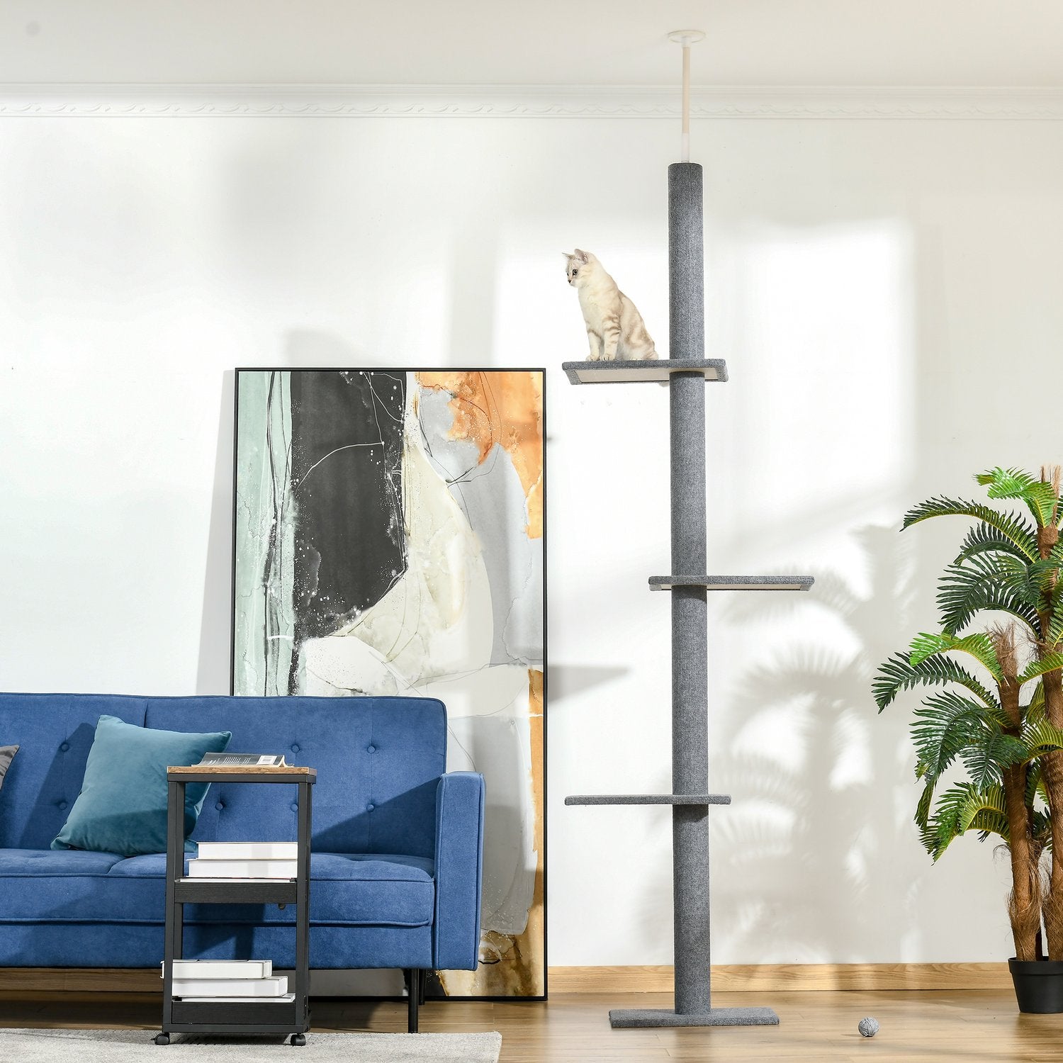 Höjdjusterbar kattskrapstolpe, klätterträd, grå