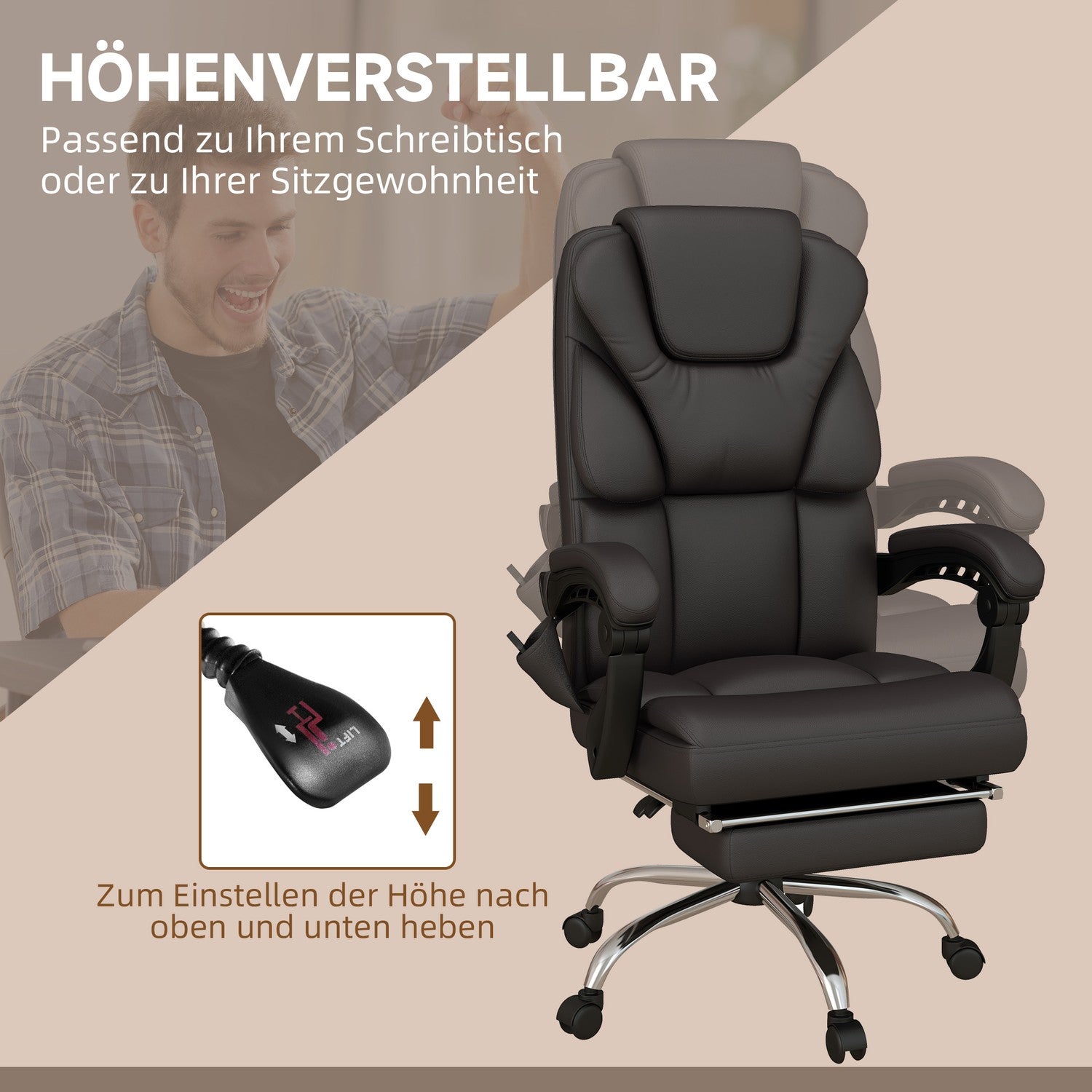 Ergonomisk brun kontorsstol med massage, 120 kg kapacitet