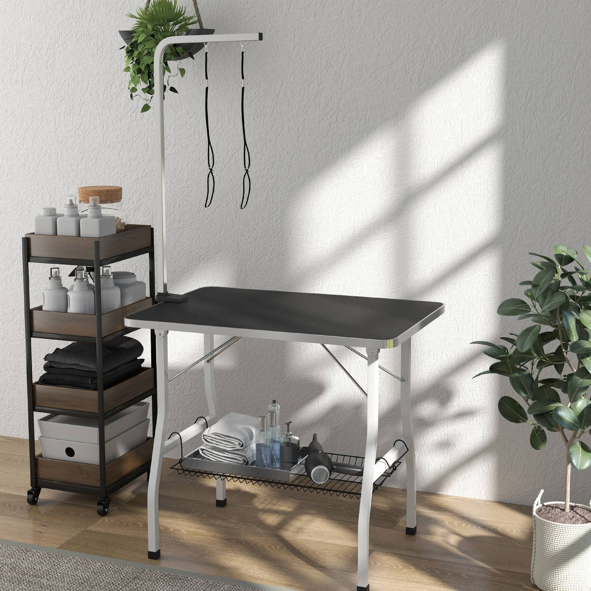 Höjdjusterbart hundvårdsbord, hopfällbart med lyftselar