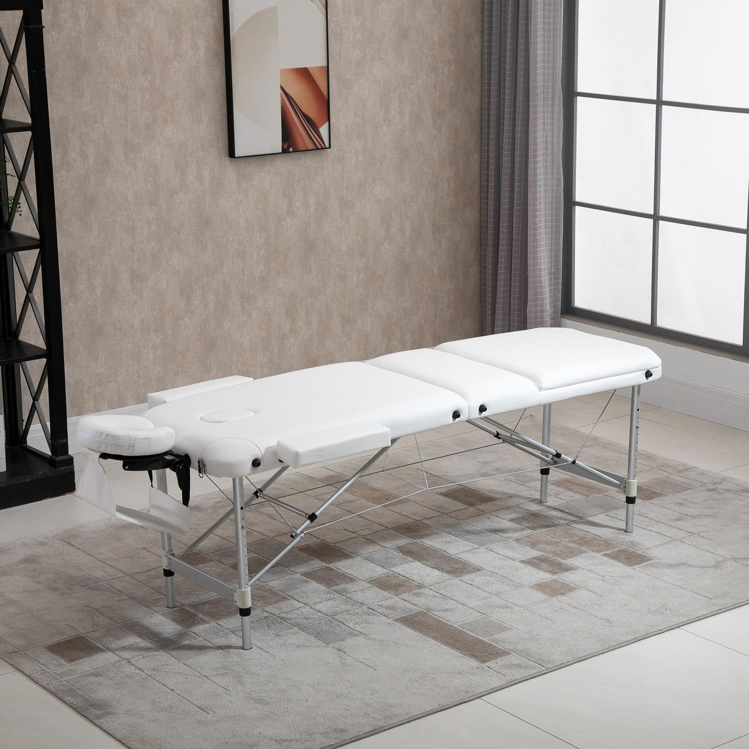 Höjdjusterbart massagebord med kudde, vit 215x60 cm