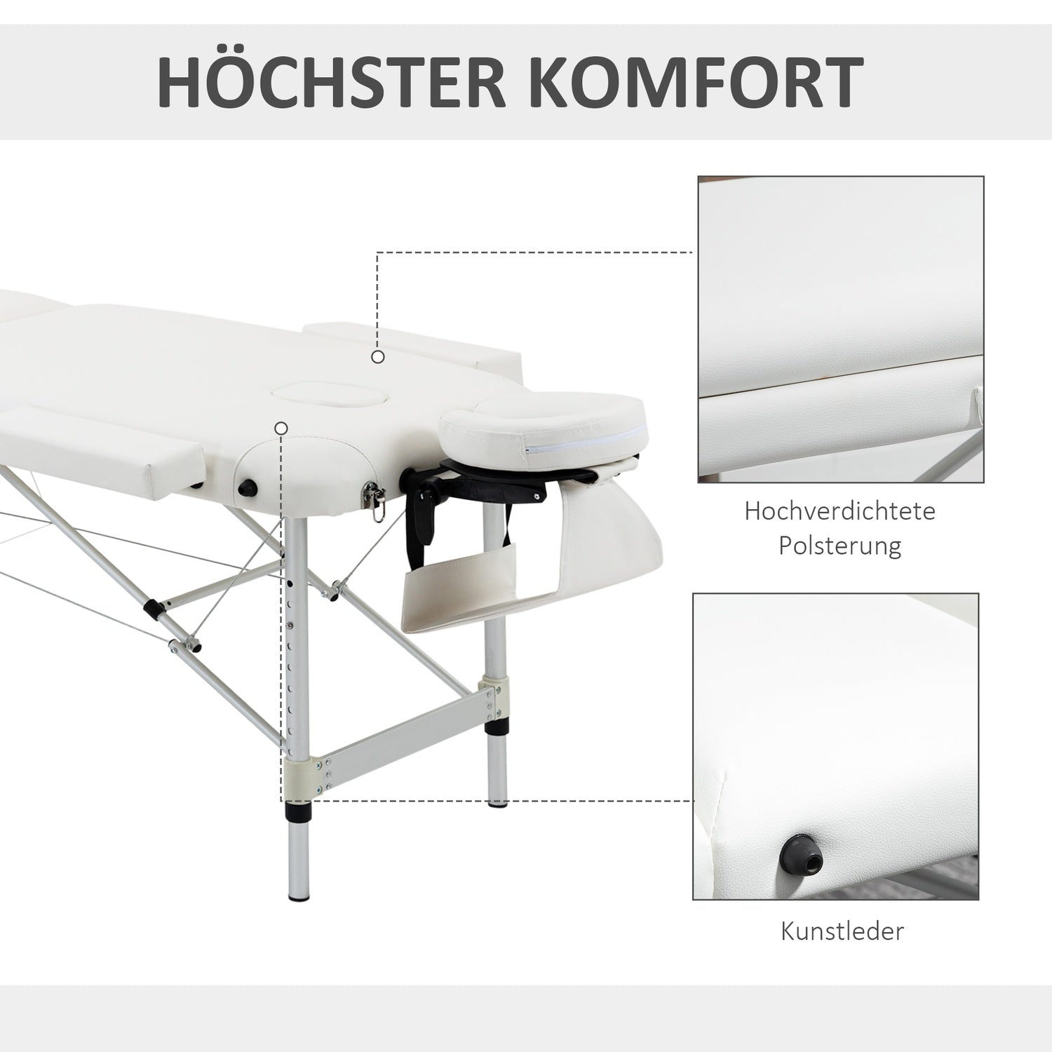 Höjdjusterbart massagebord med kudde, vit 215x60 cm