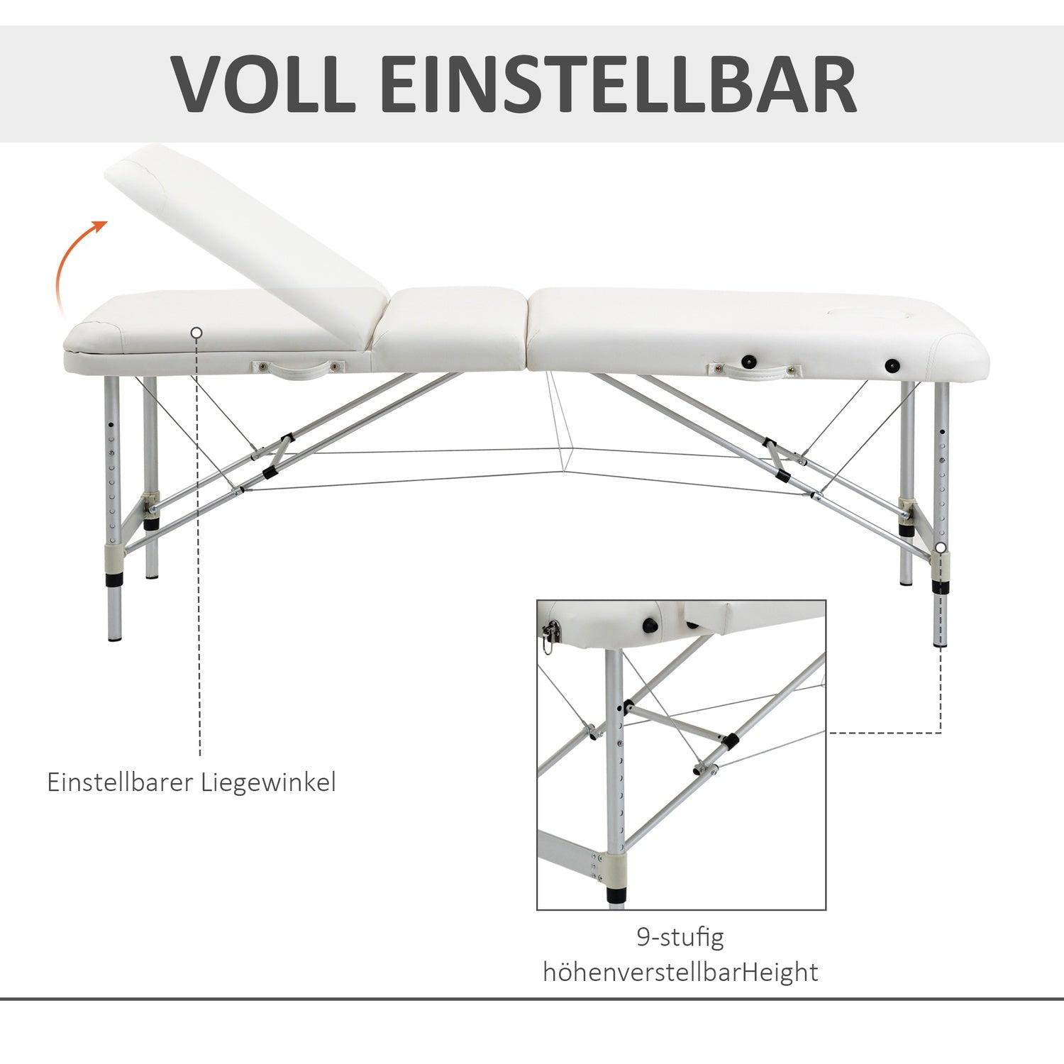 Höjdjusterbart massagebord med kudde, vit 215x60 cm