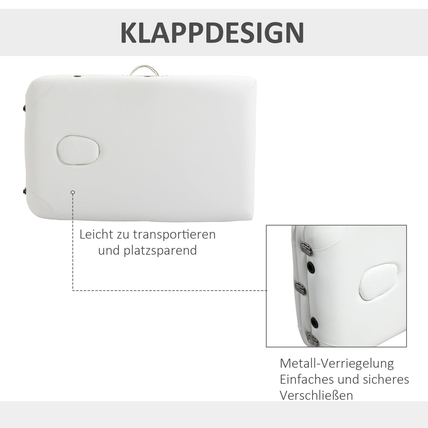 Höjdjusterbart massagebord med kudde, vit 215x60 cm