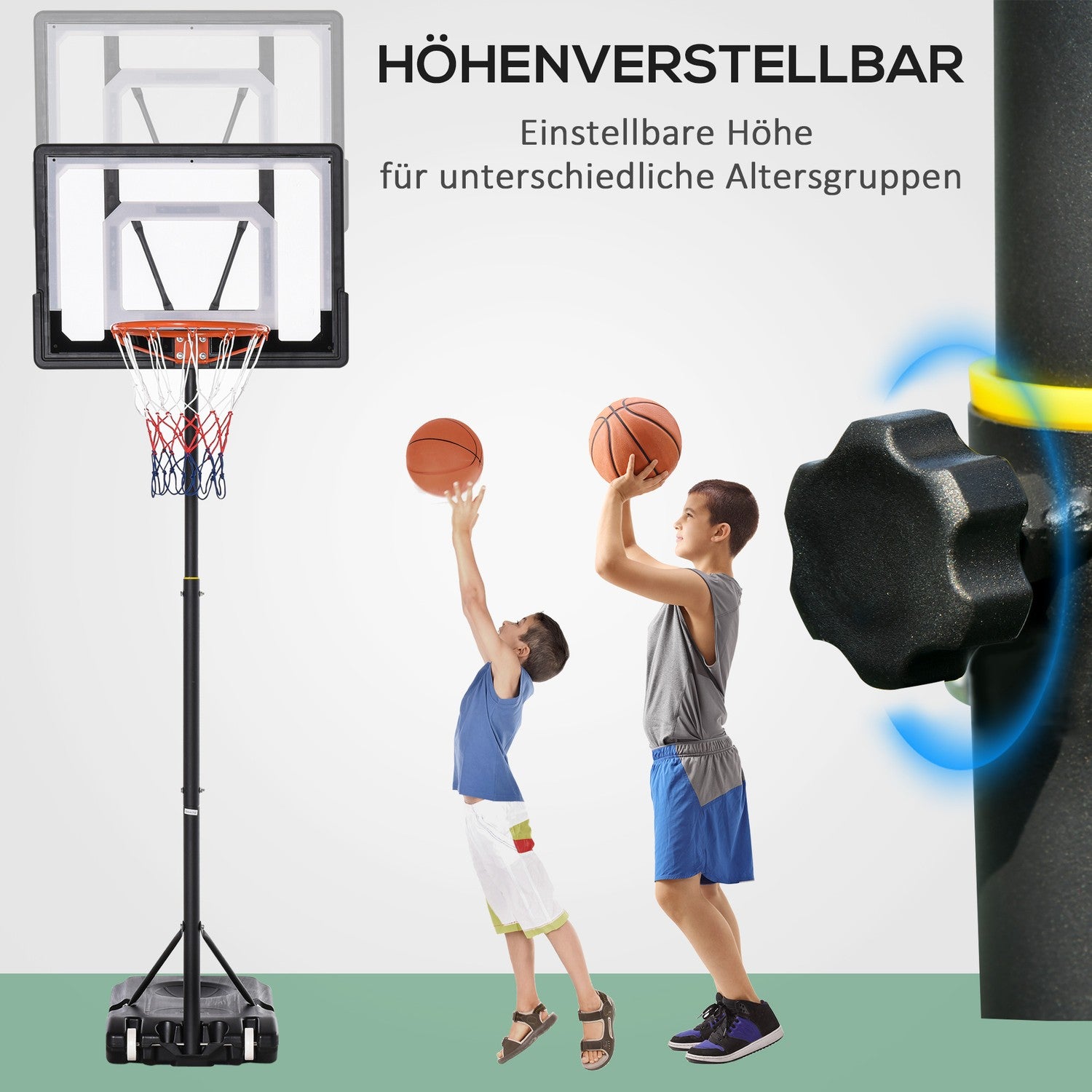 Höjdjusterbar utomhusbasketbåge med hjul, svart