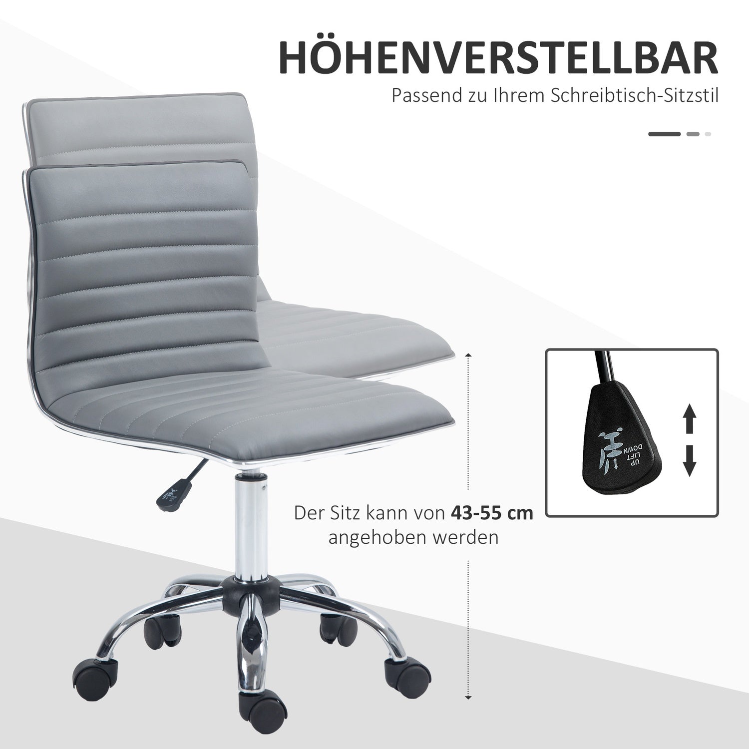 Höjdjusterbar vridbar kontorsstol, inga armar, 120 kg kapacitet