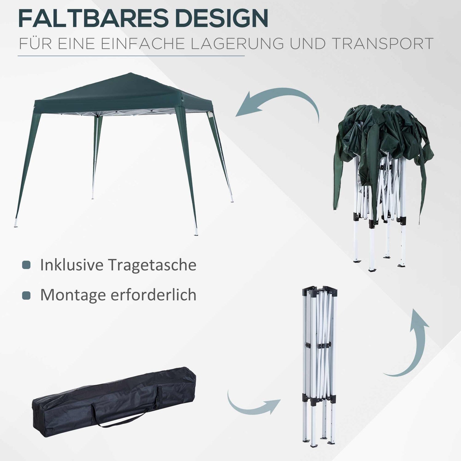 Grönt stål hopfällbart paviljongtält med bärväska 2,4x2,4M