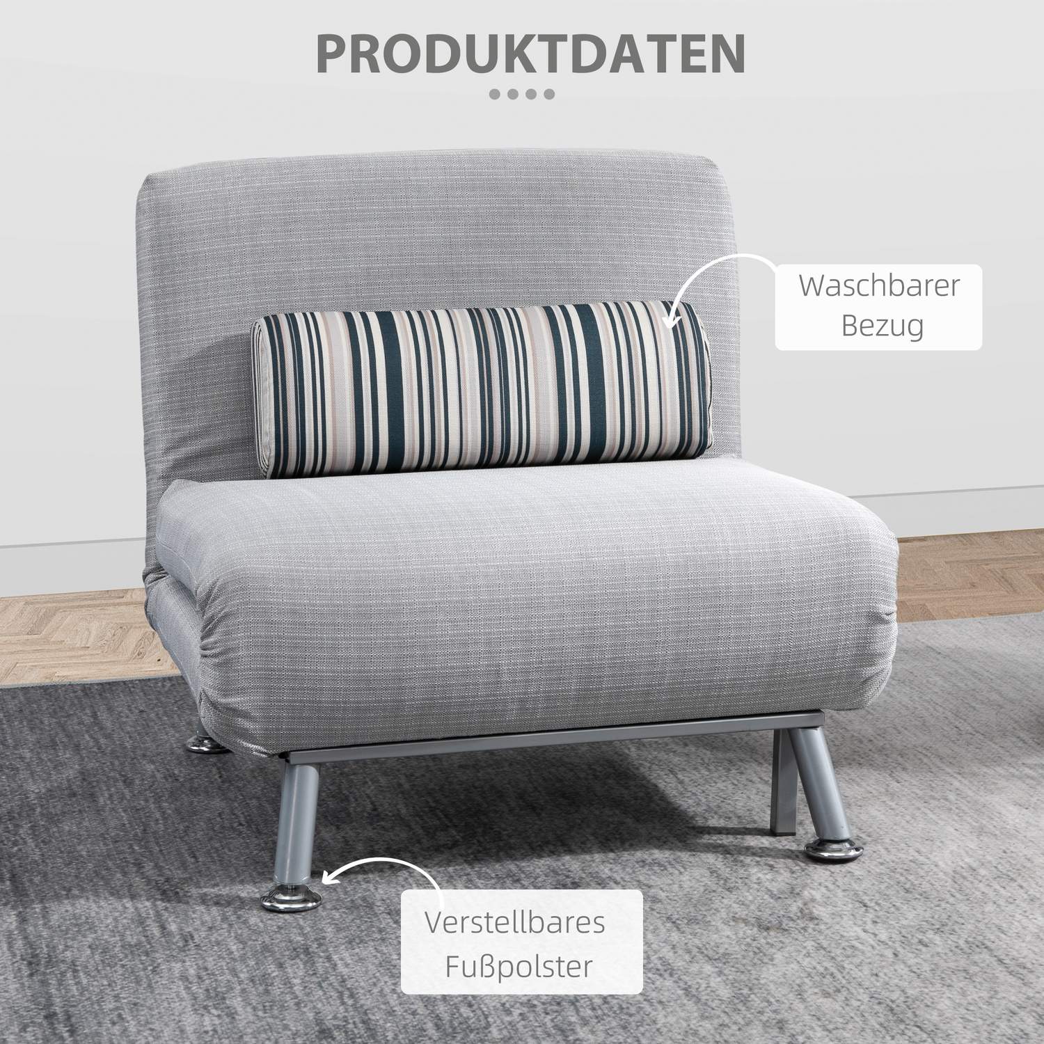 Hopfällbar grå metall bäddsoffa – Kompakt 75 x 70 x 75 cm
