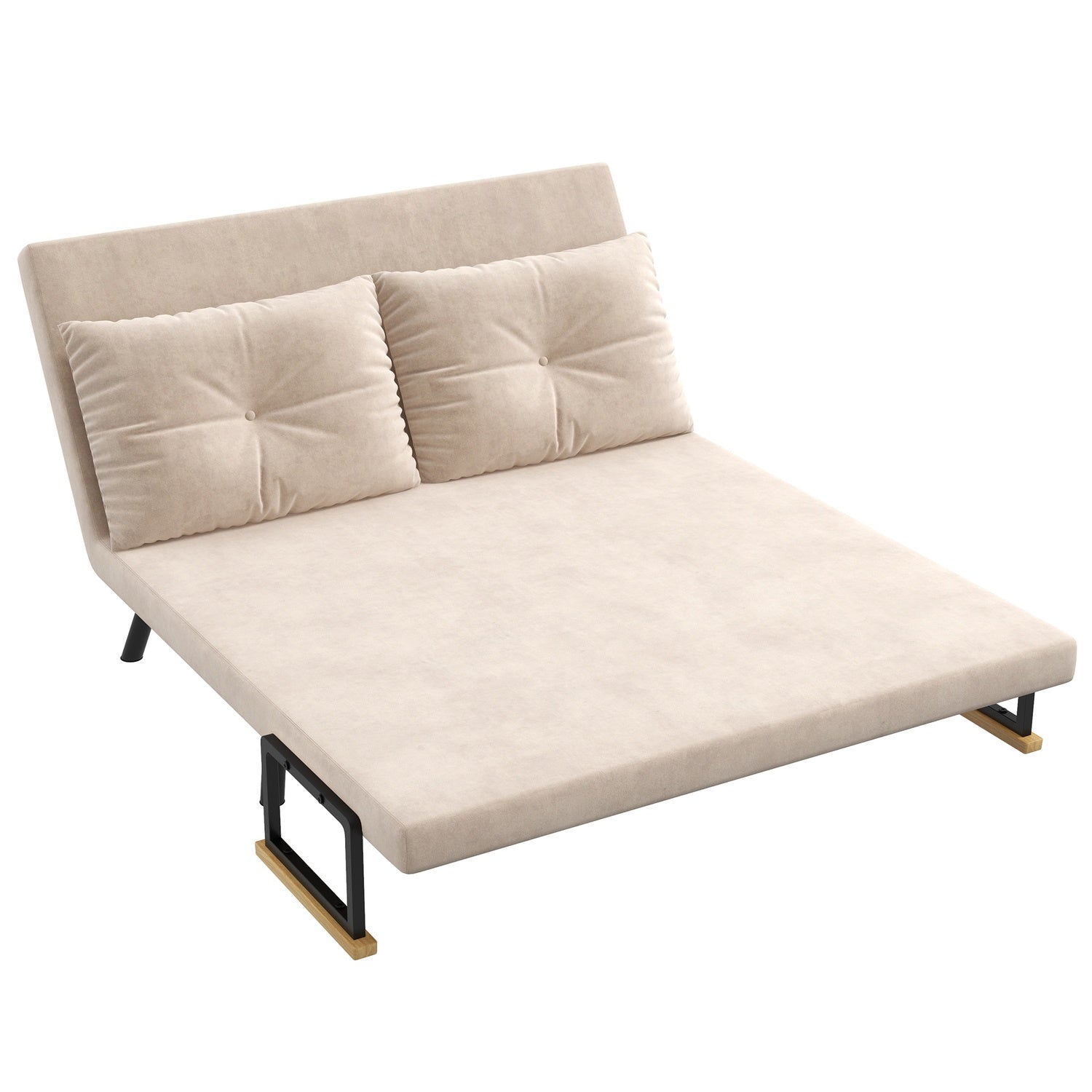 Hopfällbar bäddsoffa i sammetslook, justerbar, beige, 102x73x81 cm