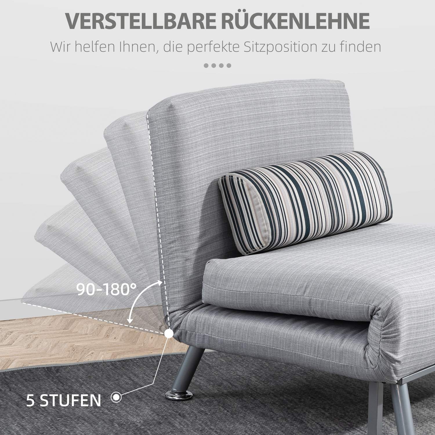 Hopfällbar grå metall bäddsoffa – Kompakt 75 x 70 x 75 cm