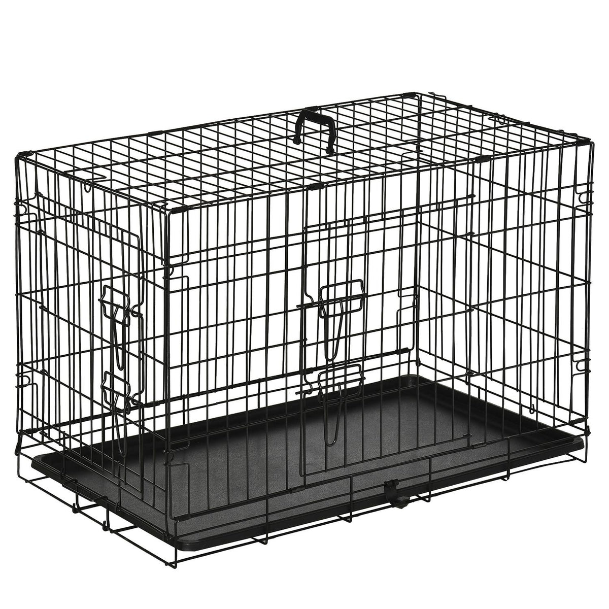 Hopfällbar hundlåda i svart metall – 76 x 46 x 52 cm