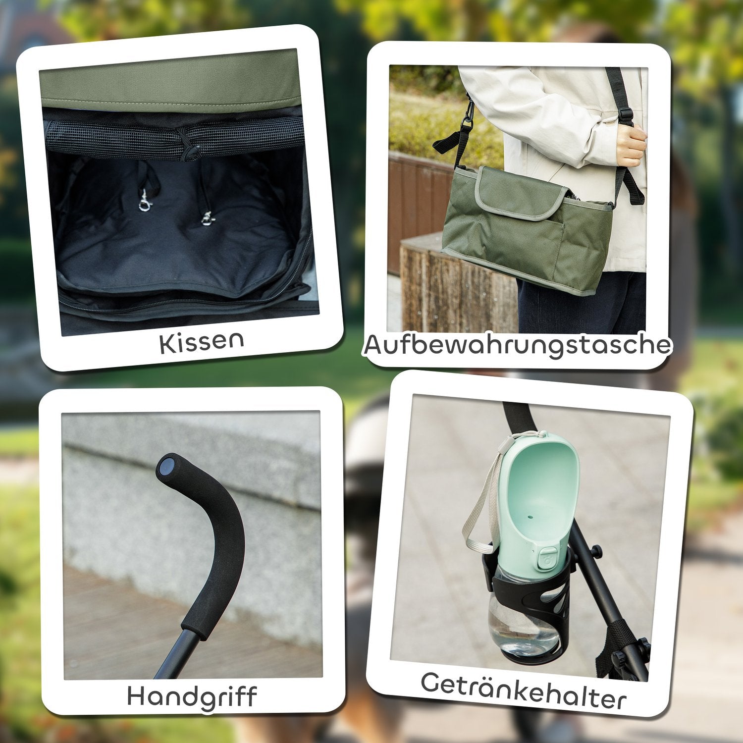 Hopfällbar husdjursvagn för katter och hundar upp till 4 kg – nätfönster, förvaringsväska