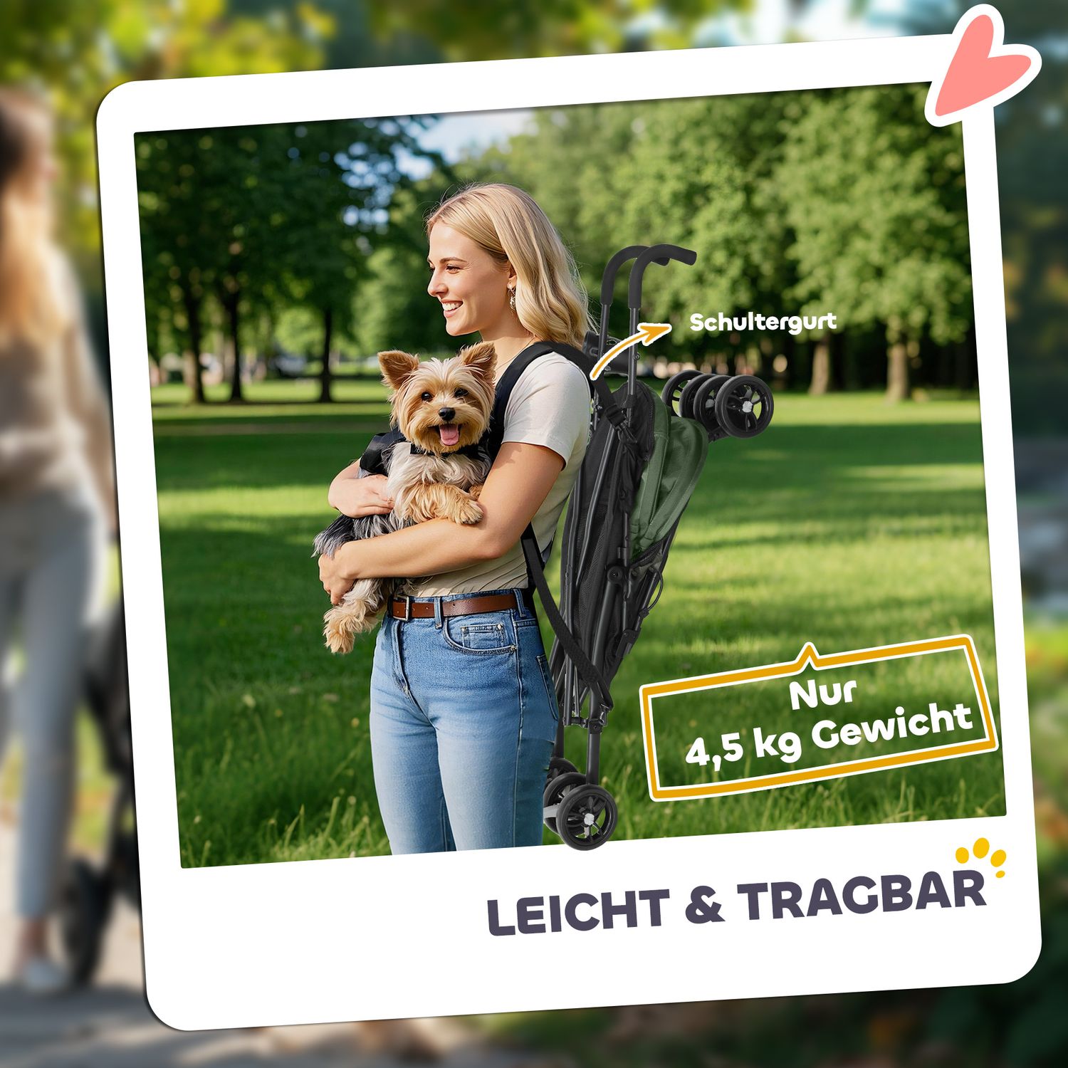 Hopfällbar husdjursvagn för katter och hundar upp till 4 kg – nätfönster, förvaringsväska