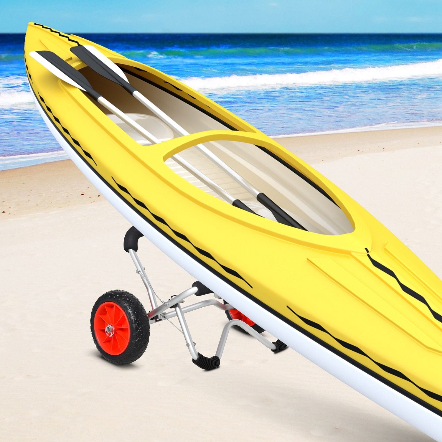 Hopfällbar kajakvagn i aluminium med PU-däck, 75 kg kapacitet