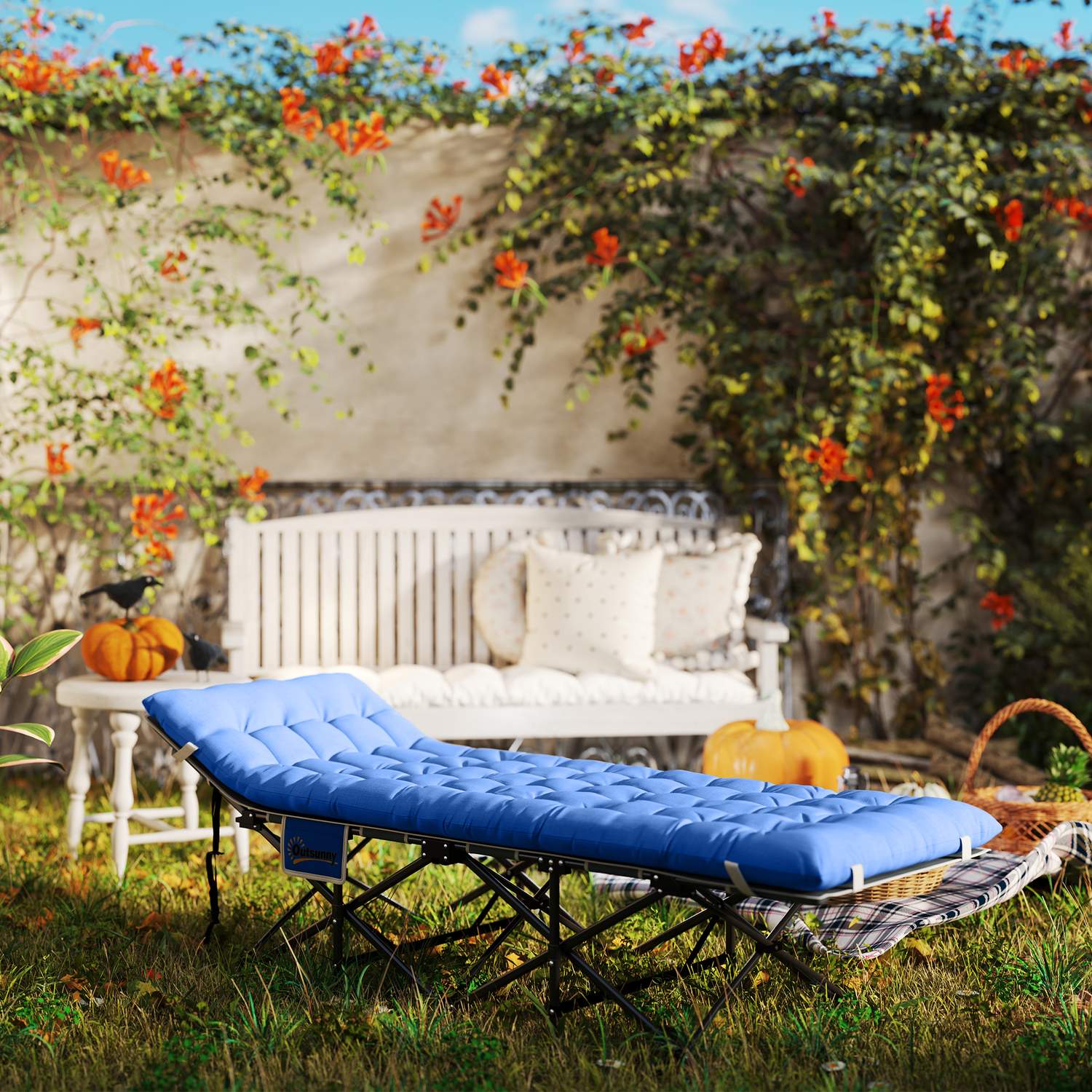 Hopfällbar lägersäng med madrass och kudde – 190 cm, 150 kg gräns