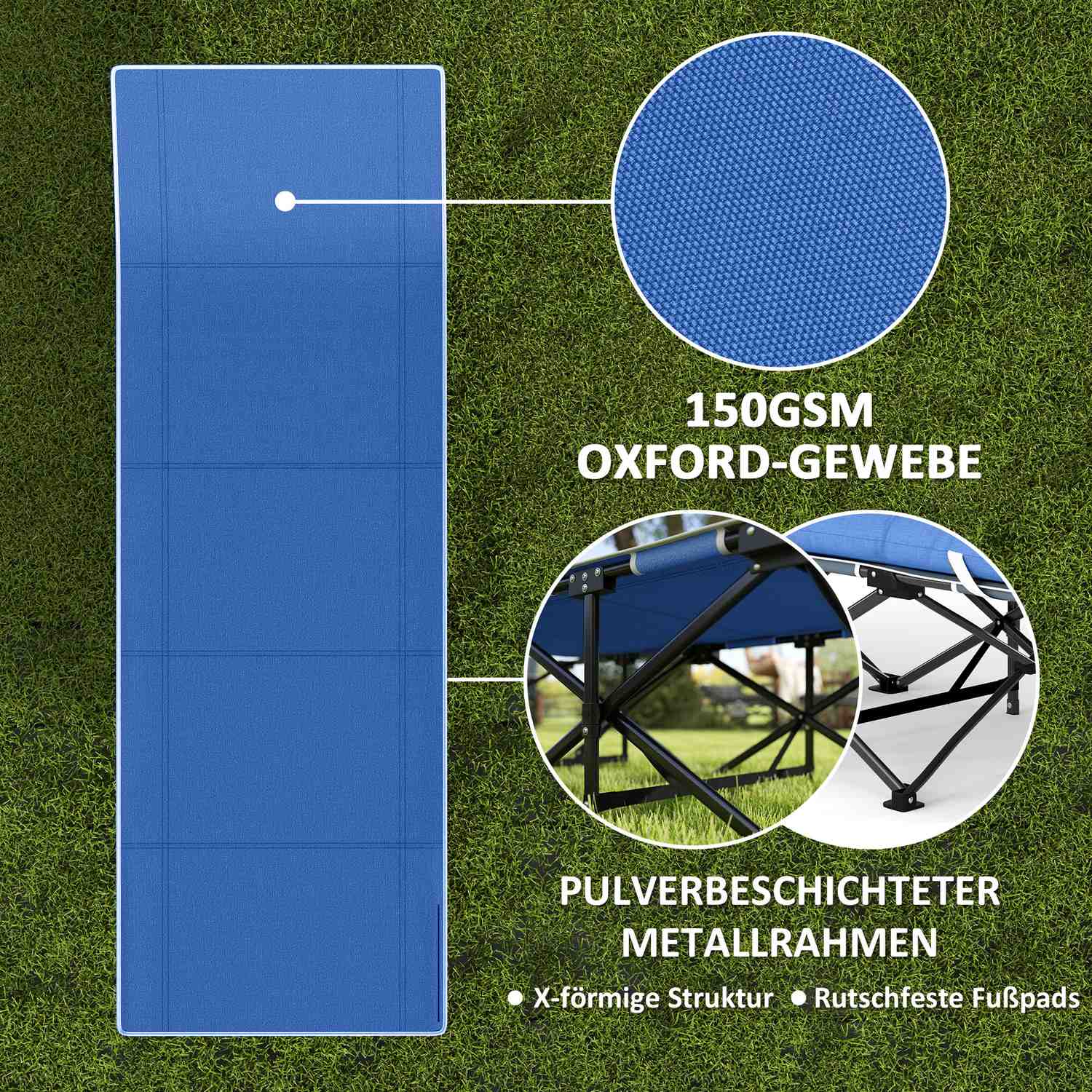 Hopfällbar lägersäng med madrass och kudde – 190 cm, 150 kg gräns