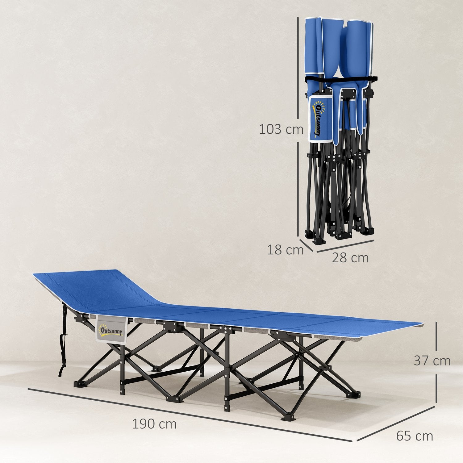 Hopfällbar lägersäng med madrass och kudde – 190 cm, 150 kg gräns