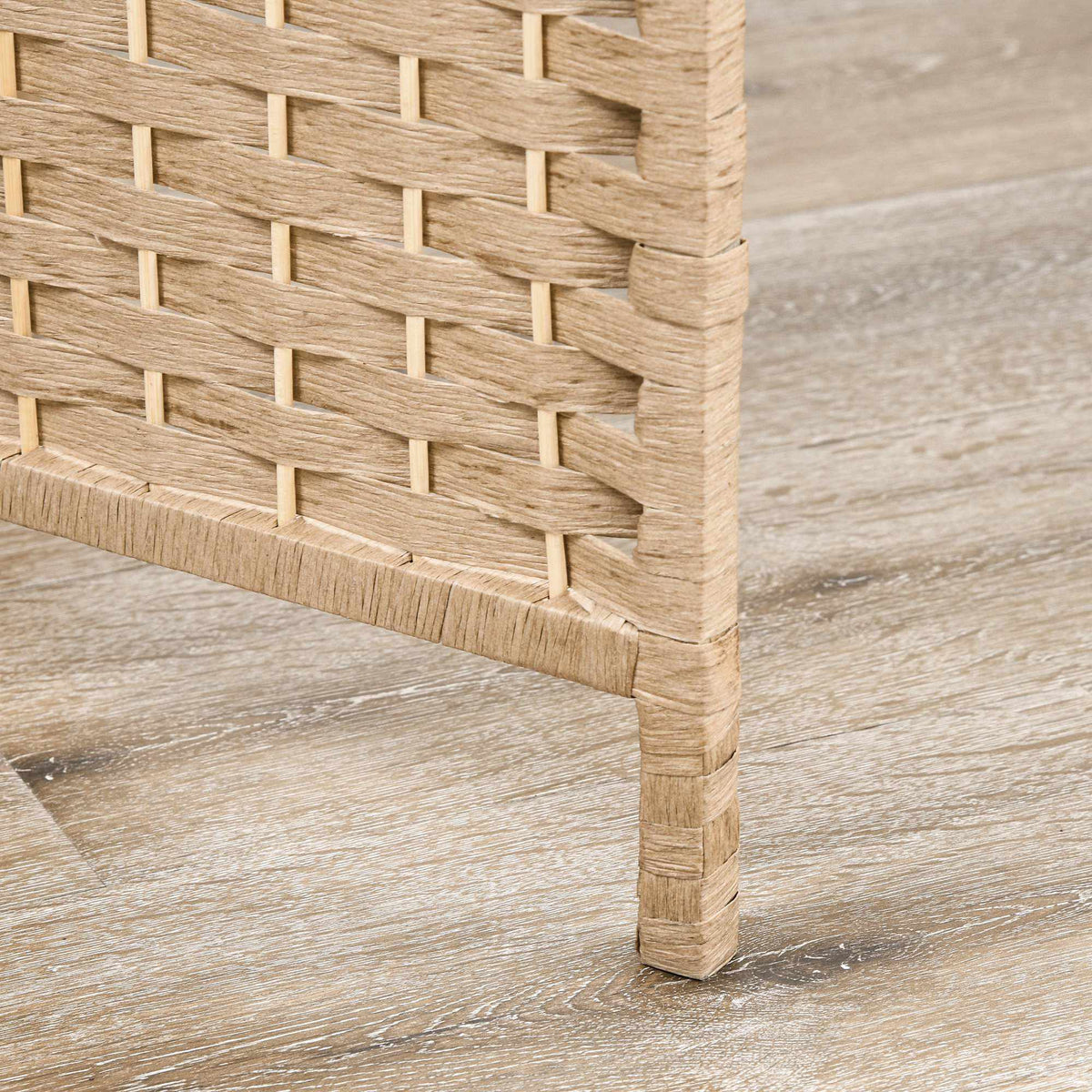 Opvouwbare kamerscherm met 4 panelen en planken, naturel hout