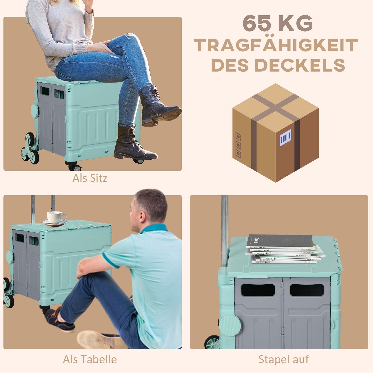 Hopfällbar shoppingvagn – 80 kg kapacitet, teleskophandtag