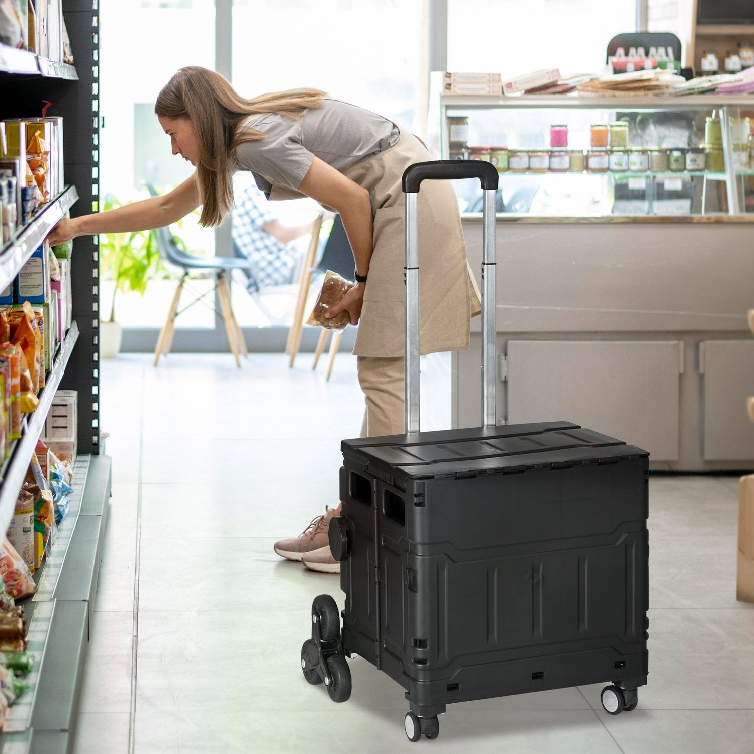 Hopfällbar shoppingvagn, 80 kg kapacitet, trappklättrare