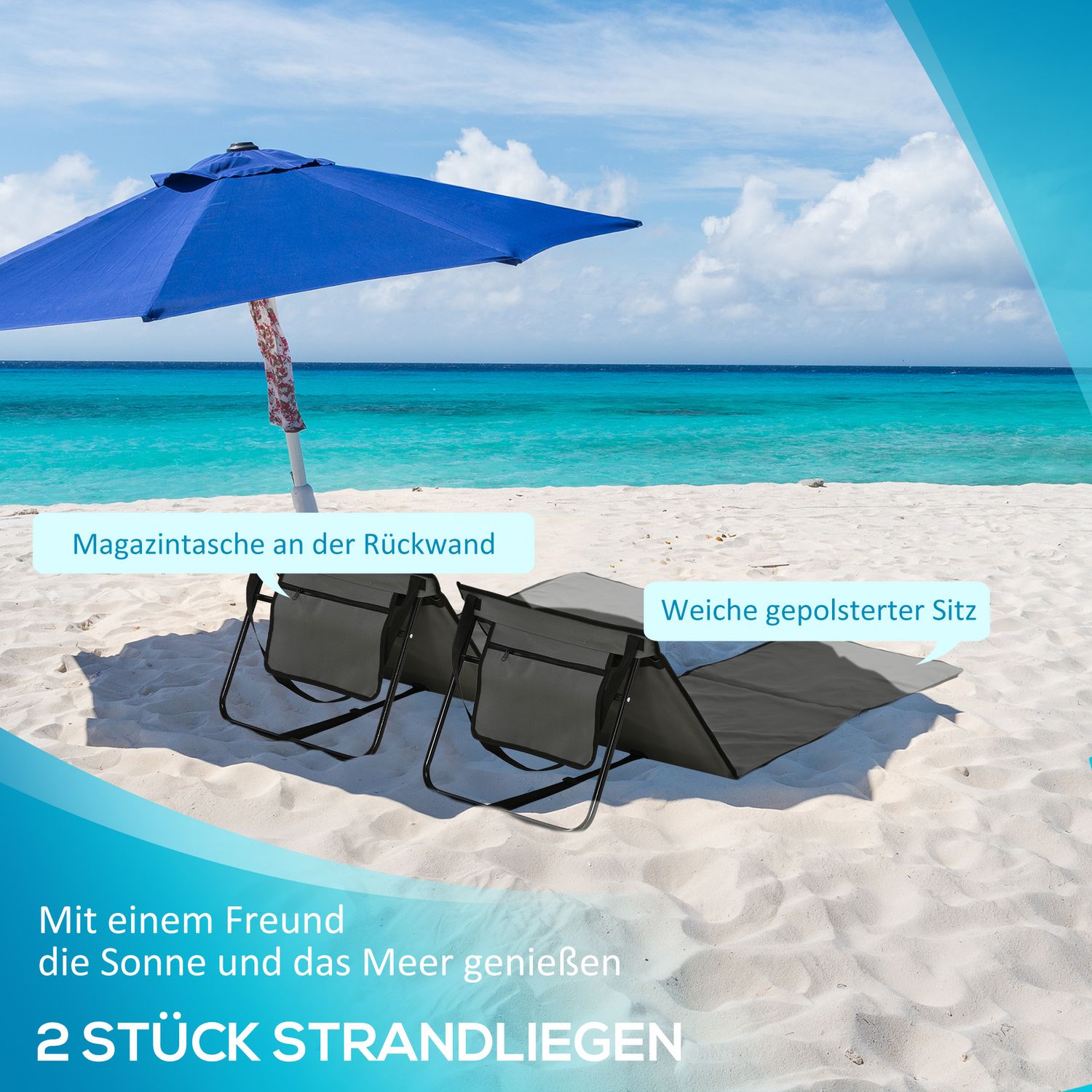 Hopfällbar strandstolset, justerbar, med bärväska