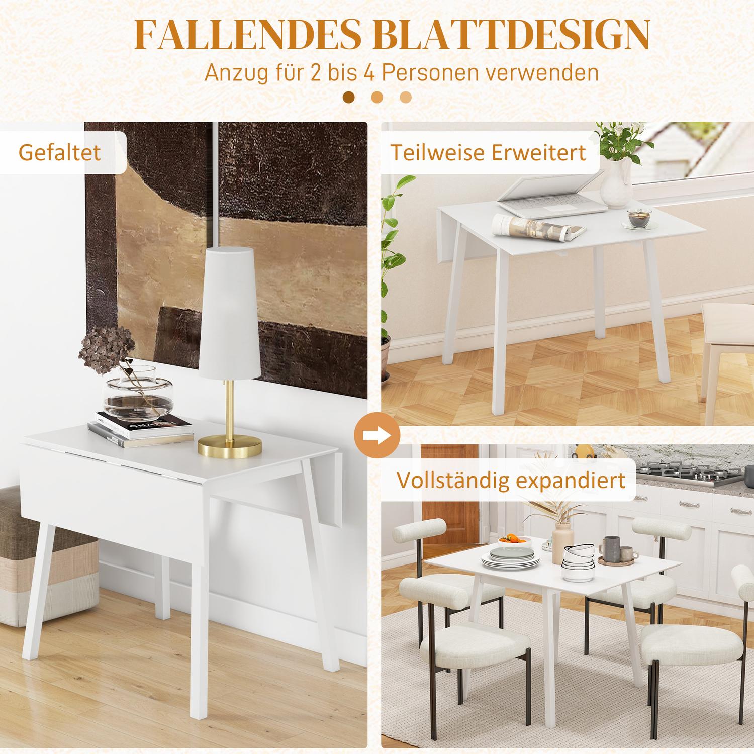Träfällbart matbord, stolar 2-4, platsbesparande, vit