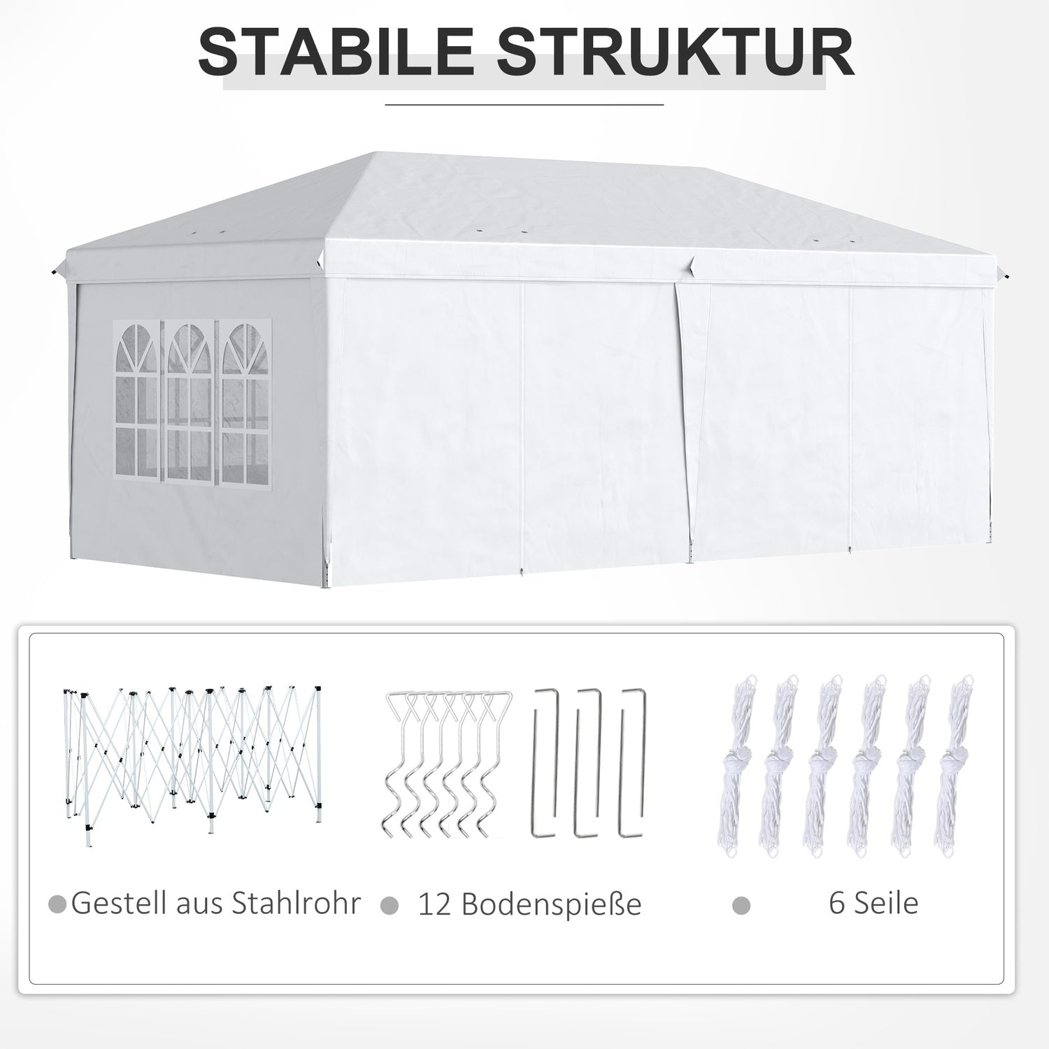 Hopfällbar trädgårdspaviljong med sidoväggar och UV-skydd