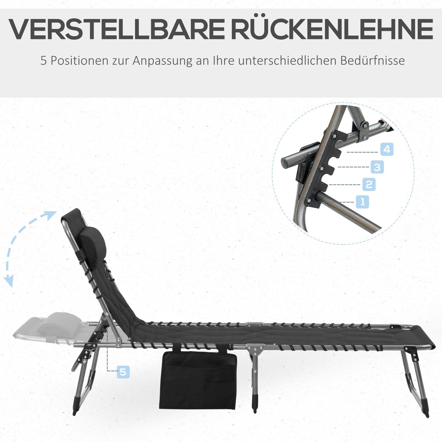 Hopfällbar trädgårdssolstol med kudde, justerbart ryggstöd