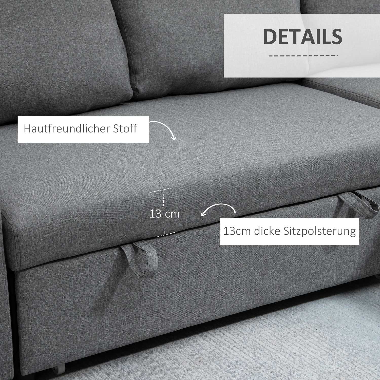 Hörnbäddsoffa, Förvaring, L-Shape, Linen Touch, Ljusgrå