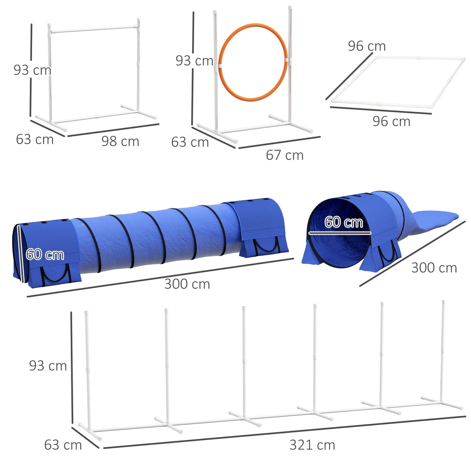 Dog Agility Set med justerbara hinder och tunnel