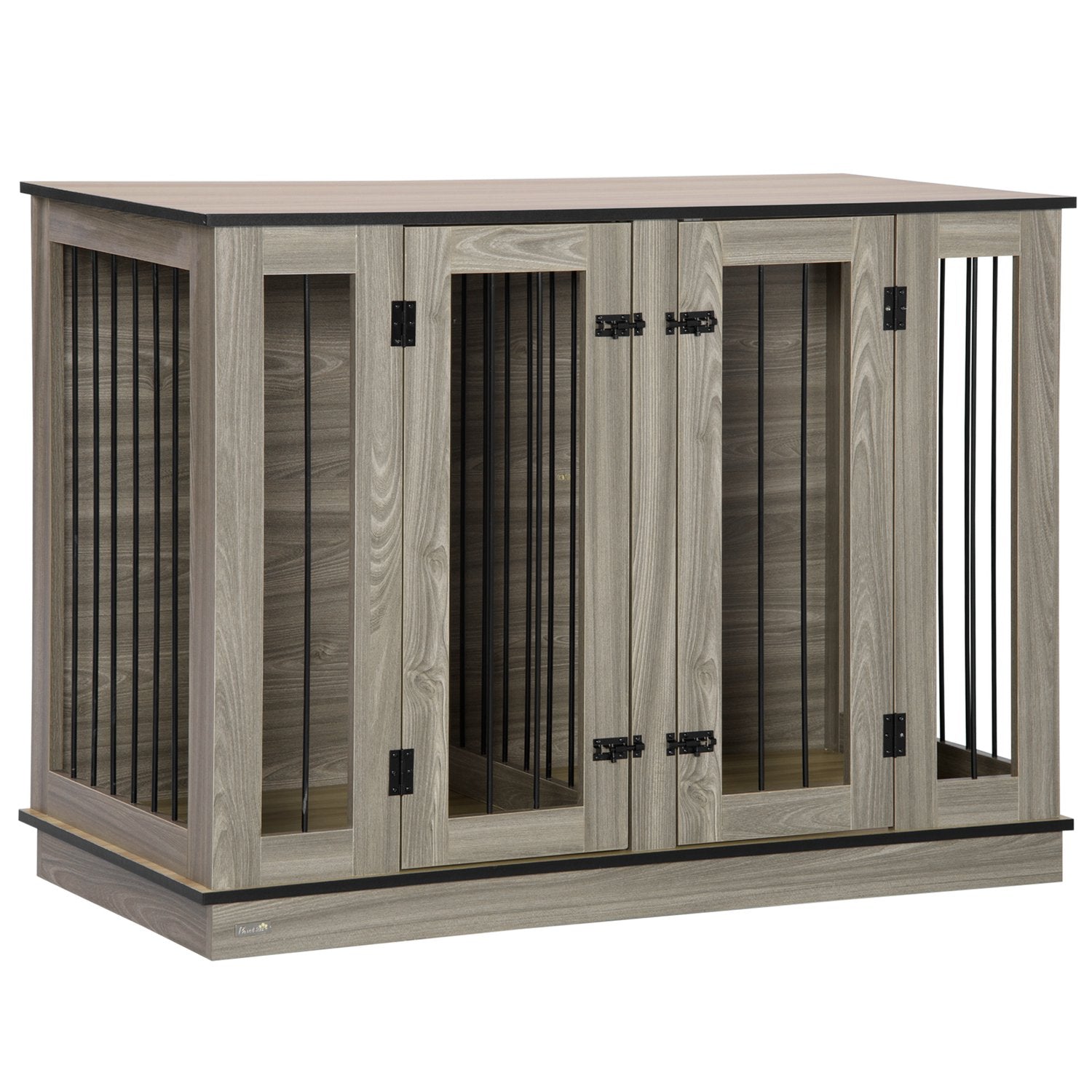 Hundbur med avdelare, mörk valnöt & ek, 120x60x88,5 cm
