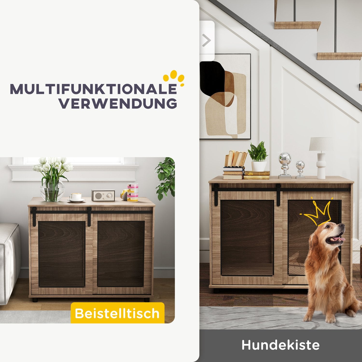 Hundbursmöbler, stort stål, 2-dörrars sidobord 98x60x78 cm