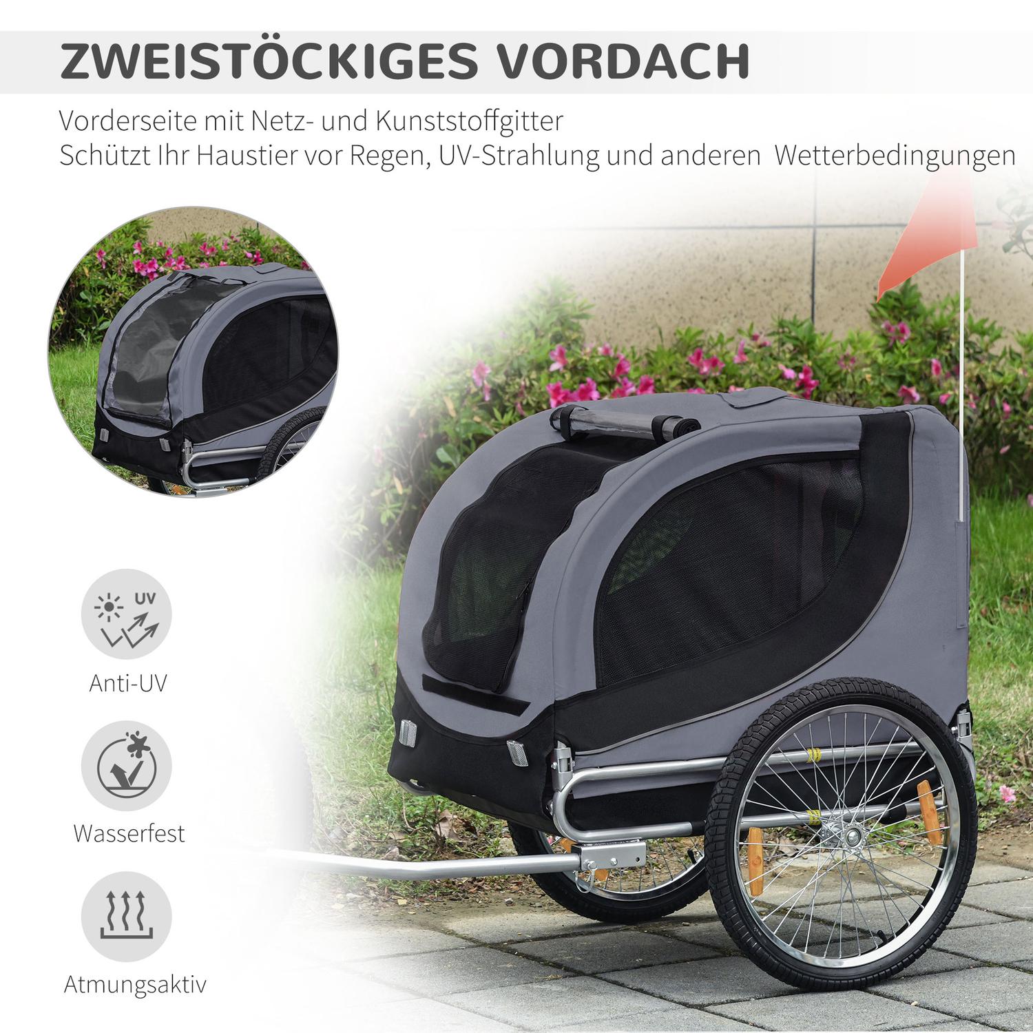 Hundcykelvagn, Grå/Svart, 130x73x90 cm Transporter