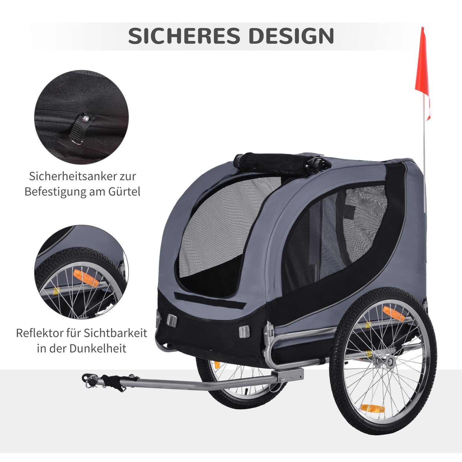 Hundcykelvagn, Grå/Svart, 130x73x90 cm Transporter