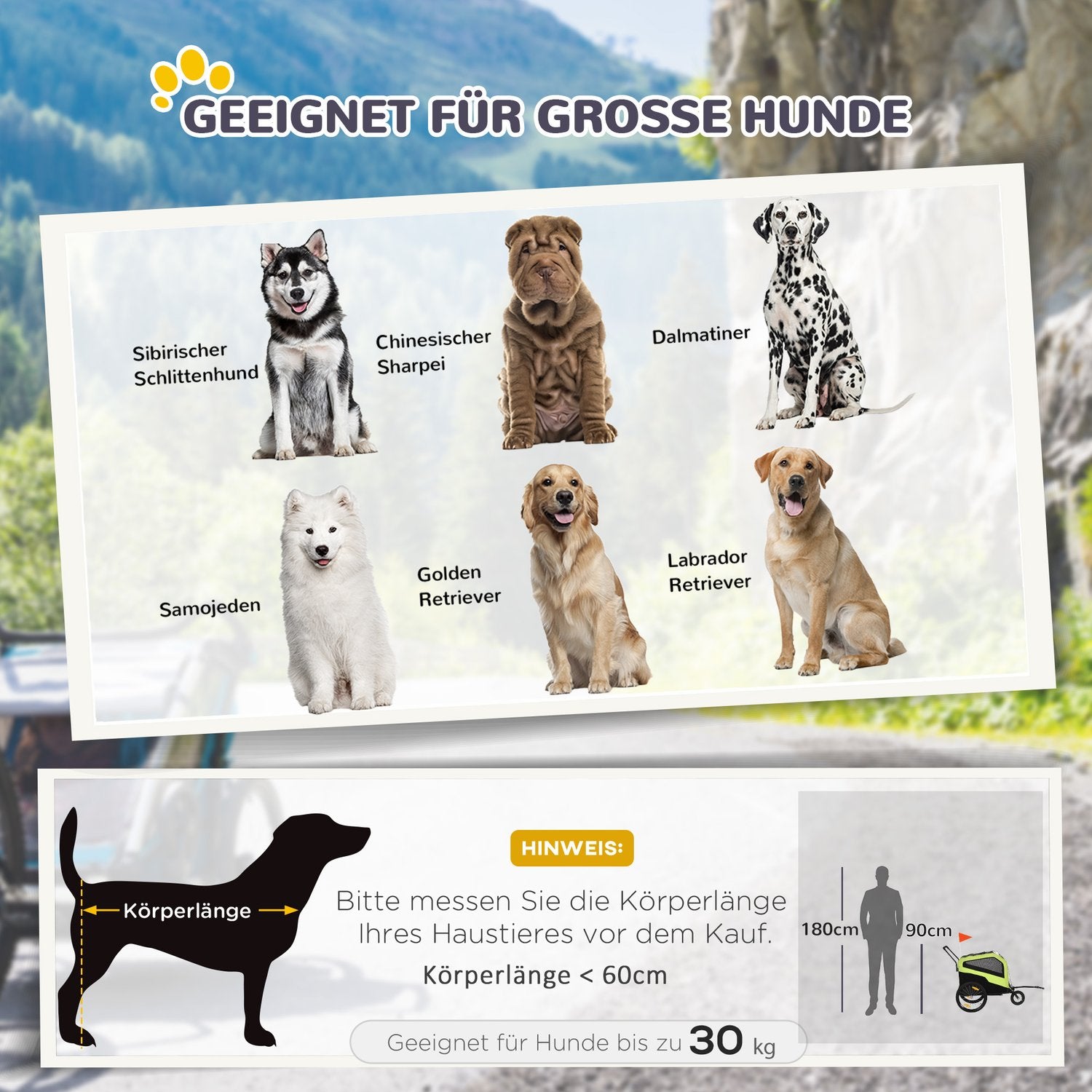 Hundcykelvagn & barnvagn, reflekterande, 30 kg kapacitet