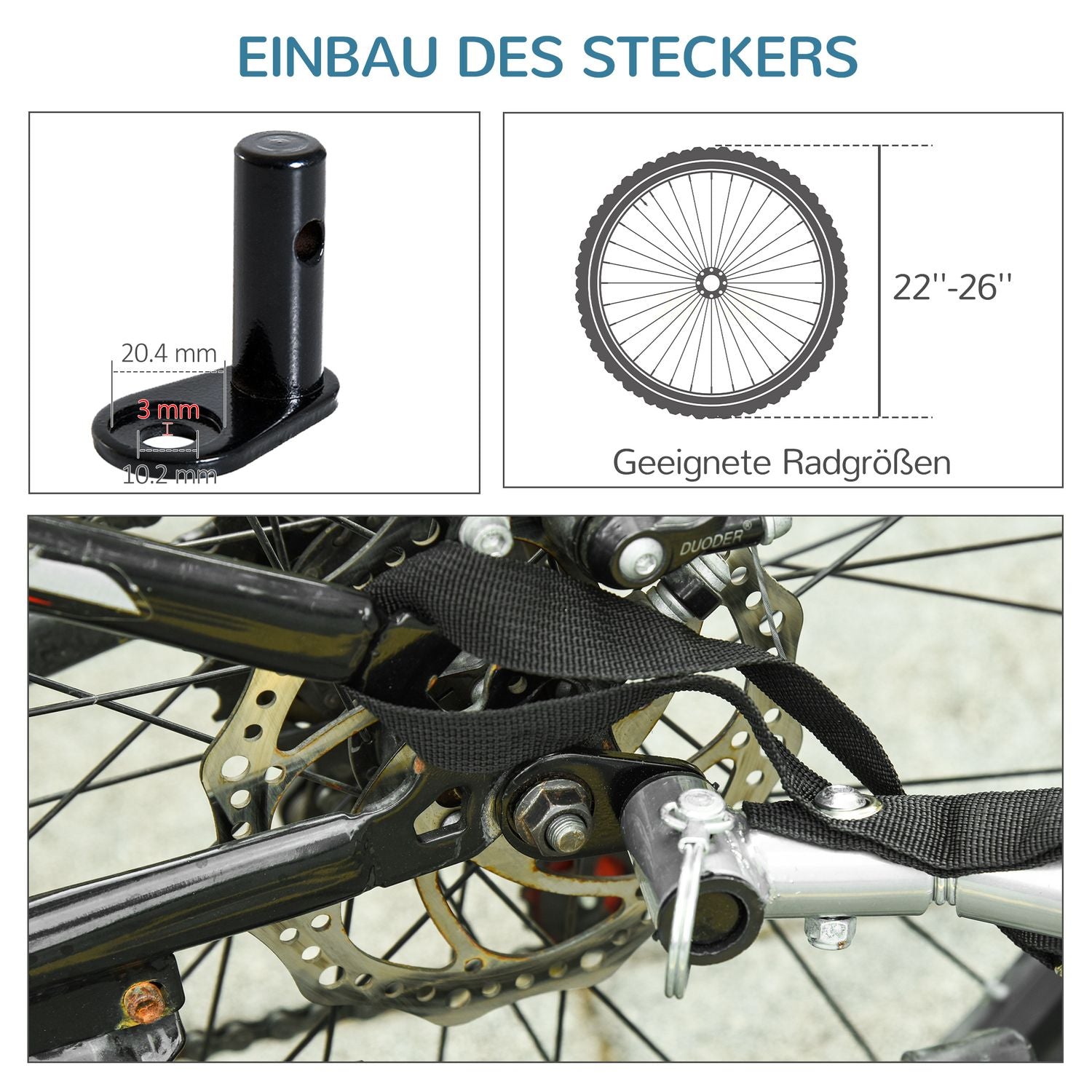 Hundcykelvagn – vit/svart, rymlig, 155 x 83 x 108 cm