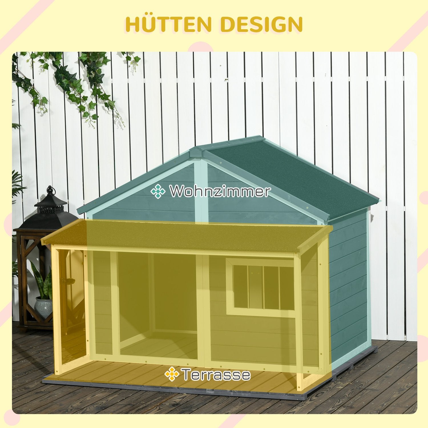 Utomhus väderbeständigt hundhus med uteplats, liten, grå