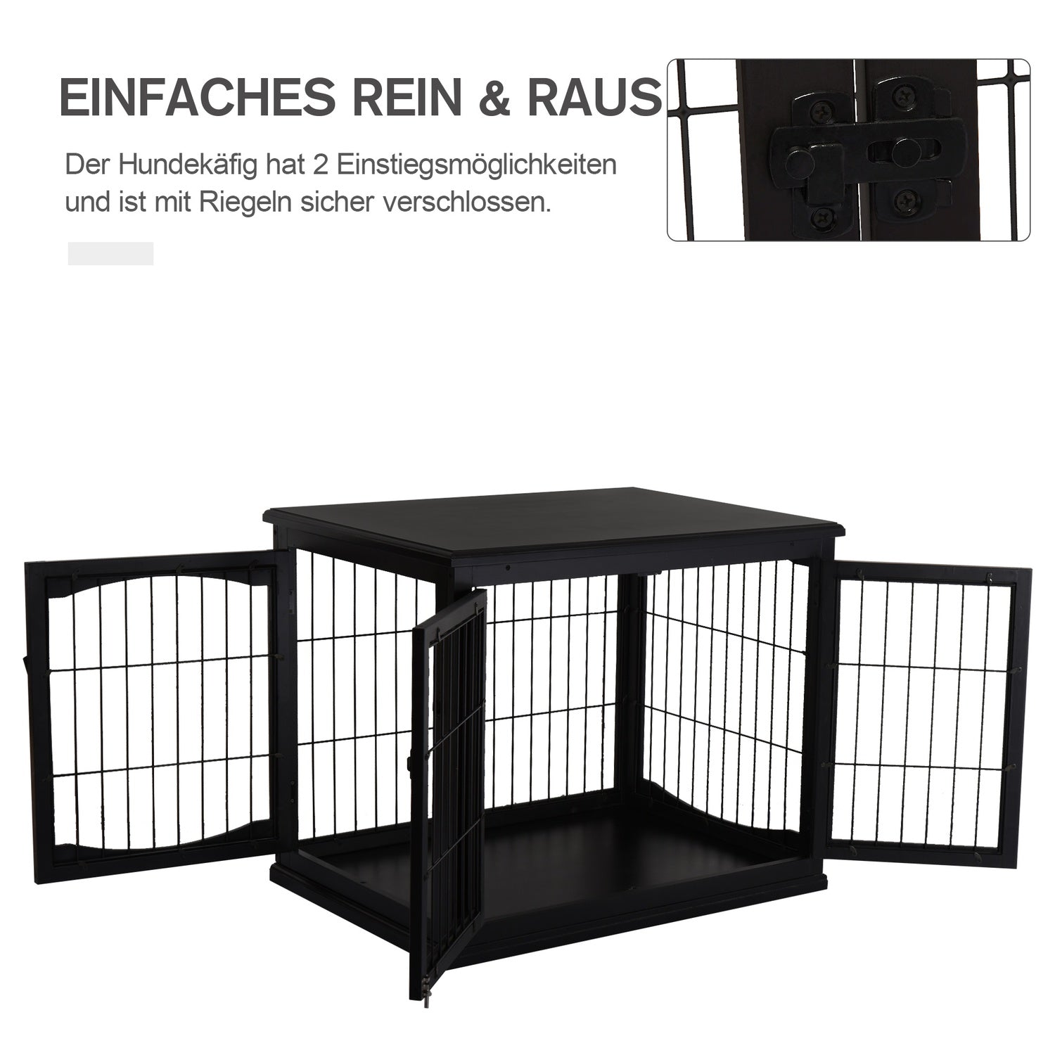 Hundhus inomhus med bordsskiva – Svart, 81x58,5x66 cm